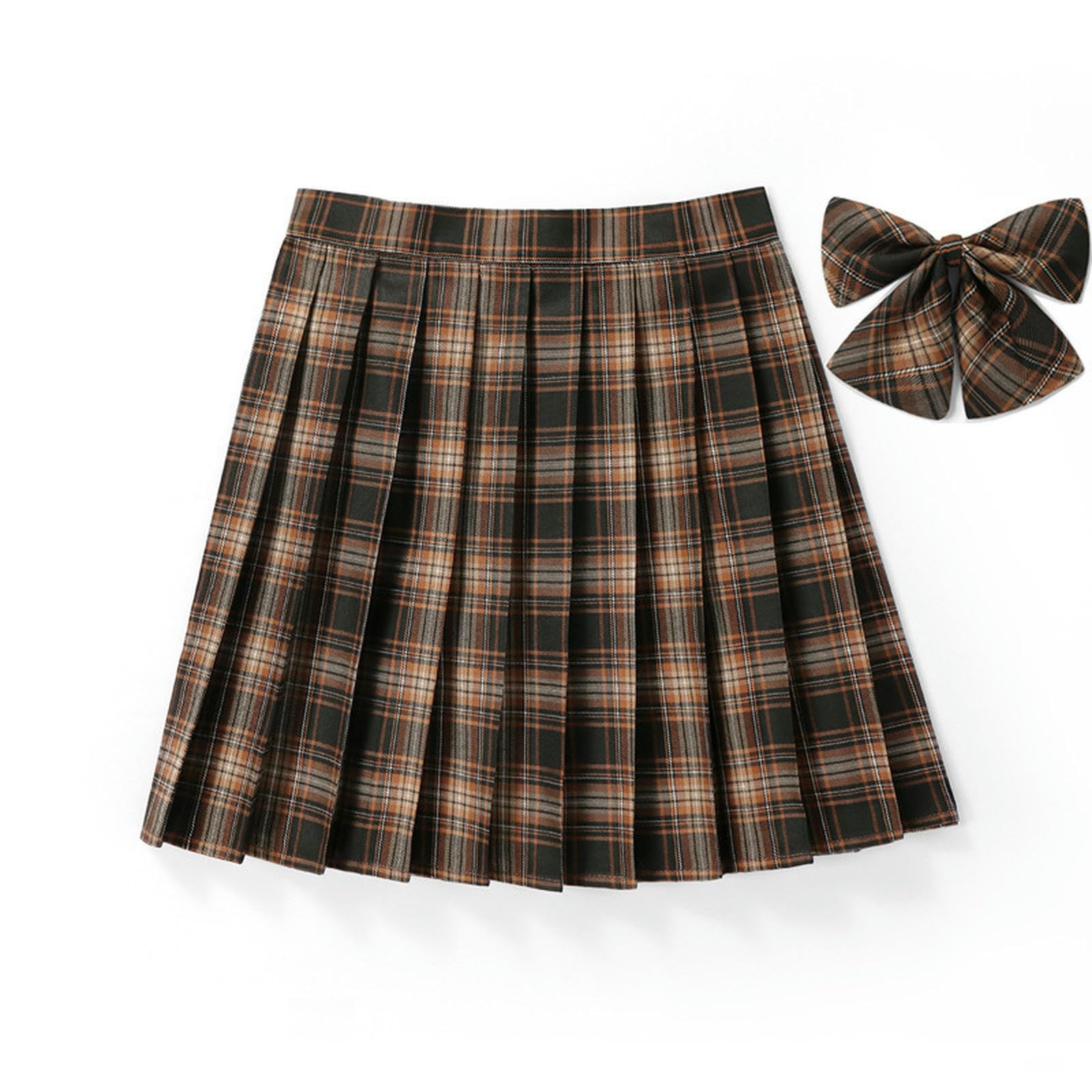 Falda A Cuadros Uniforme Escolar Falda Plisada De Rendimiento Falda De Media Longitud para Estudiantes Falda A Cuadros De Navidad Suave para Niña + Pajarita-S (Cintura 66 CM)