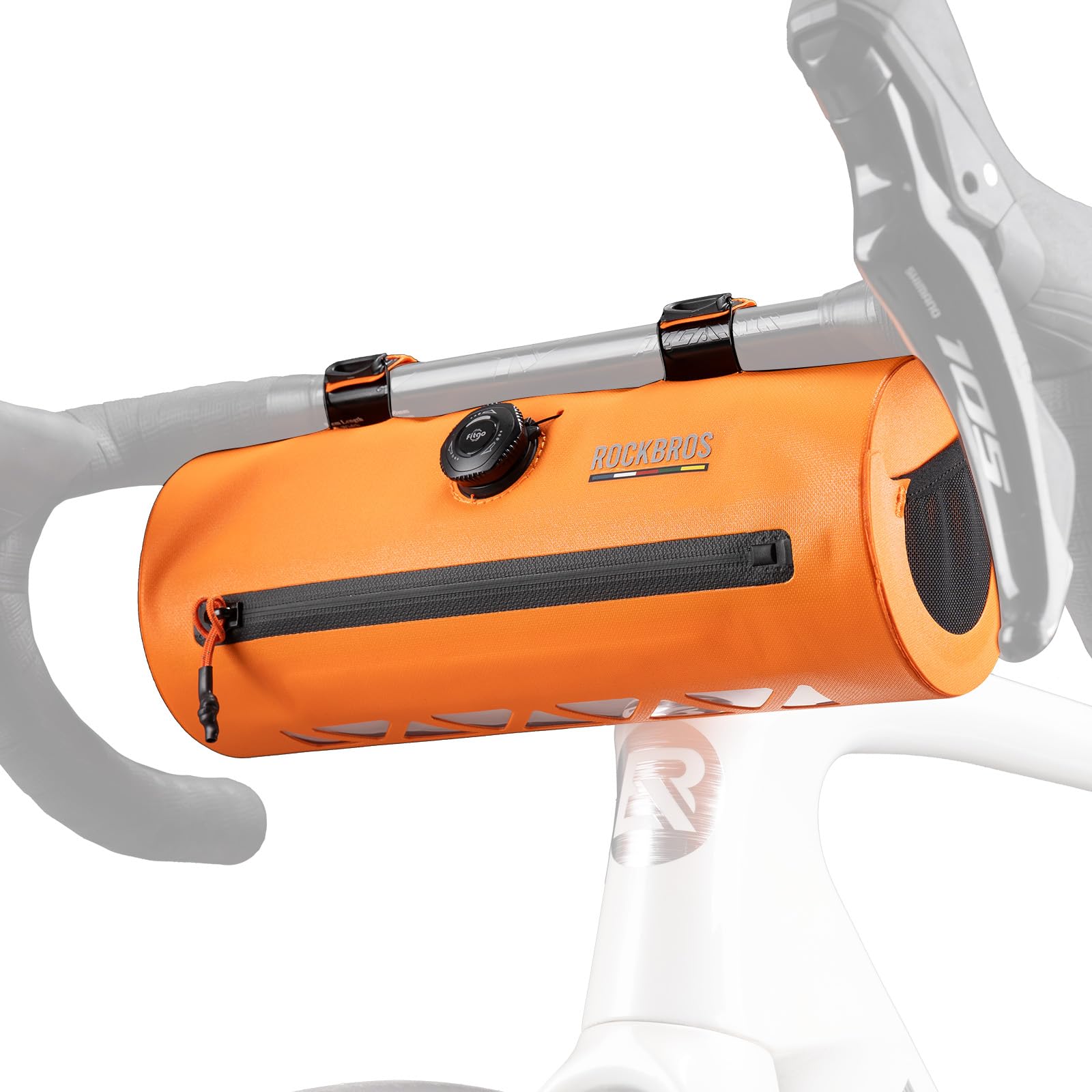ROCKBROS Road to Sky Sacoche de Guidon Vélo 2L, Sac Avant Etanche, Léger et avec Système Fitgo, pour VTT, VTC, Vélo de Route, Orange