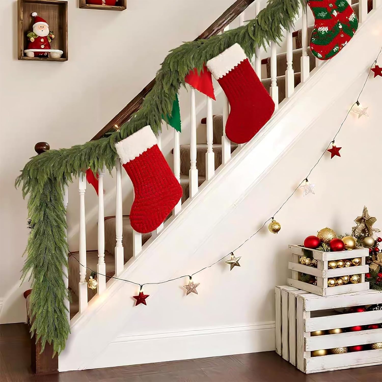6FT Christmas Norfolk Pine Garland, Real Touch Artificial Greenery Garland for Table, Mantle, Wall, Indoor, Outdoor Holiday Decorations - Image 9