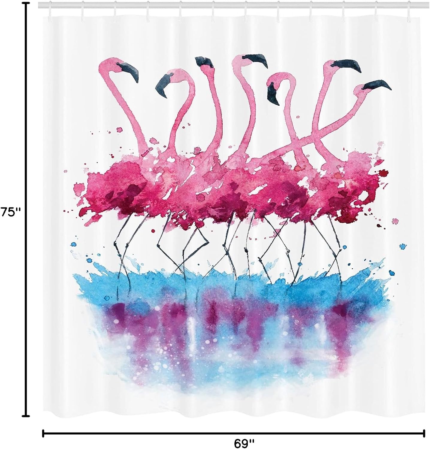 Ambesonne Animal Shower Curtain, Flamingos Love Birds Feather Romance Brushstroke Splash Watercolor Effect, Cloth Fabric Bathroom Decor Set with Hooks, 69" W x 75" L, Pink Blue Purple