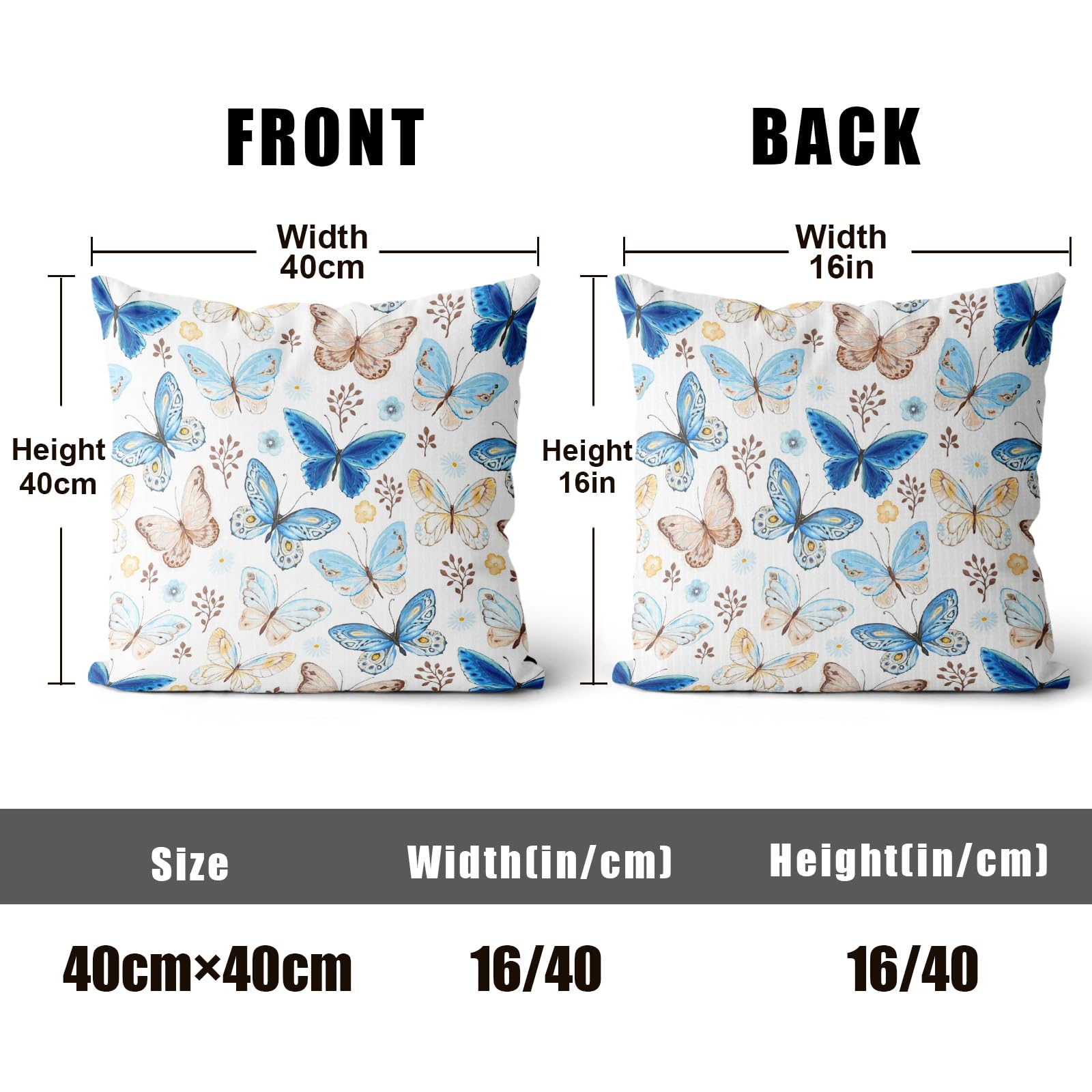 XPHZZL Cushion Covers Set of 2 Pack 40 x 40 cm Soft Animal Butterfly Decorative Throw Pillow Cases Cute Pillow Cover for Sofa Bed Garden Outdoor Decor with Invisible Zipper Pillow Covers - Image 2