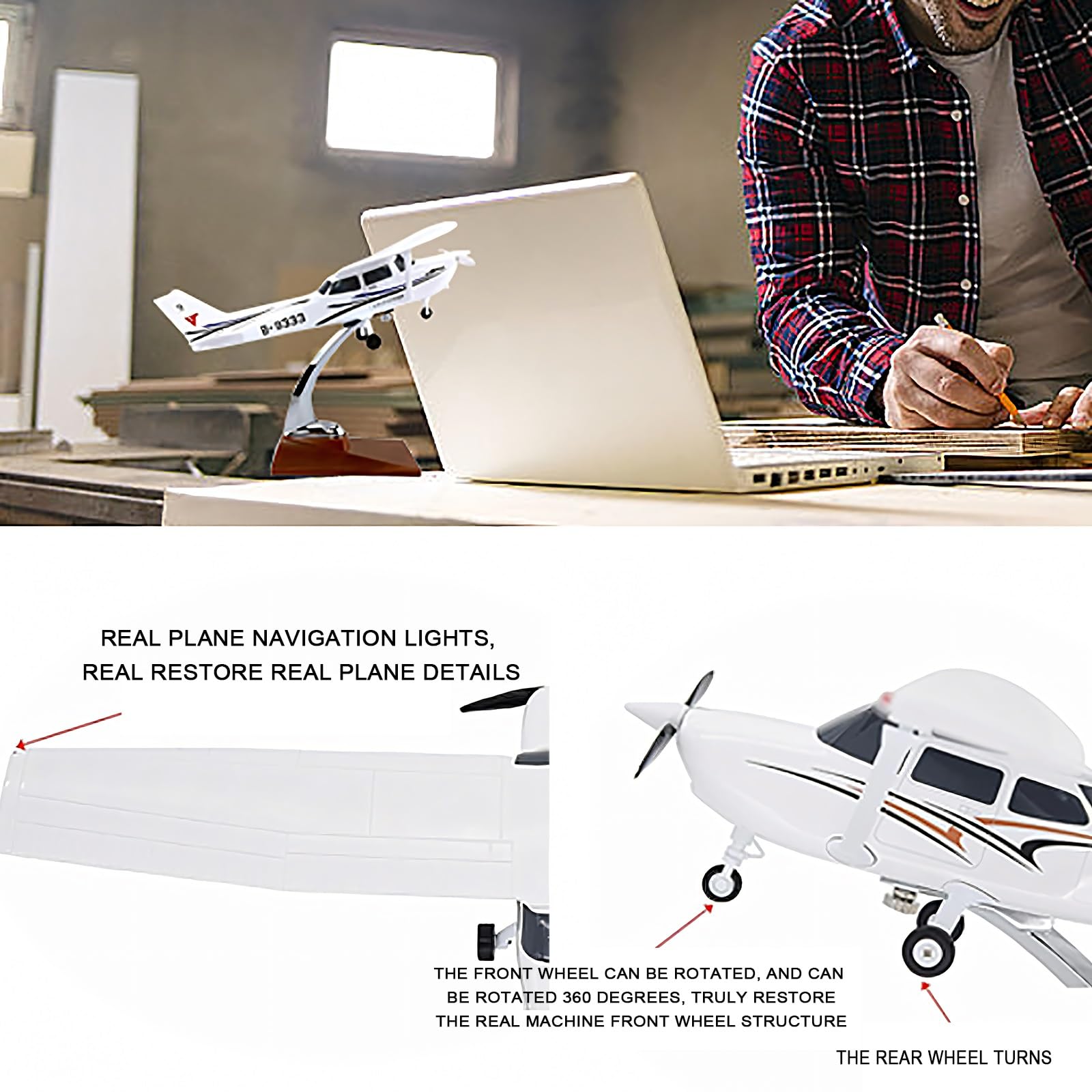 Modello aereo statico Cessna 172 in scala 1:30 lega resina con supporto espositivo staccabili ruote espositore tavolo collezione for adulti appassionati aviazione