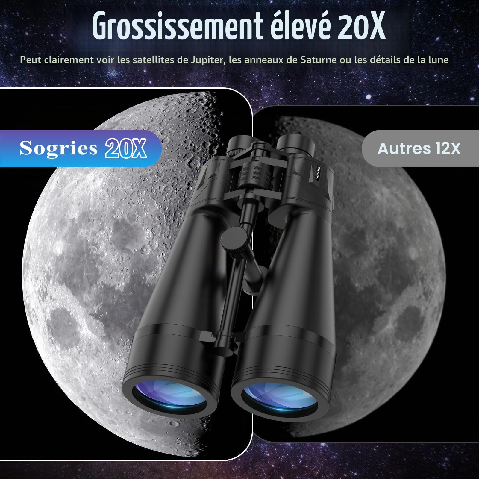 Jumelles 20x80 Adultes BAK4 FMC pour Astronomie avec Trépied | Observation du ciel et de la nature | Image lumineuse | Usage stable | Étui inclus