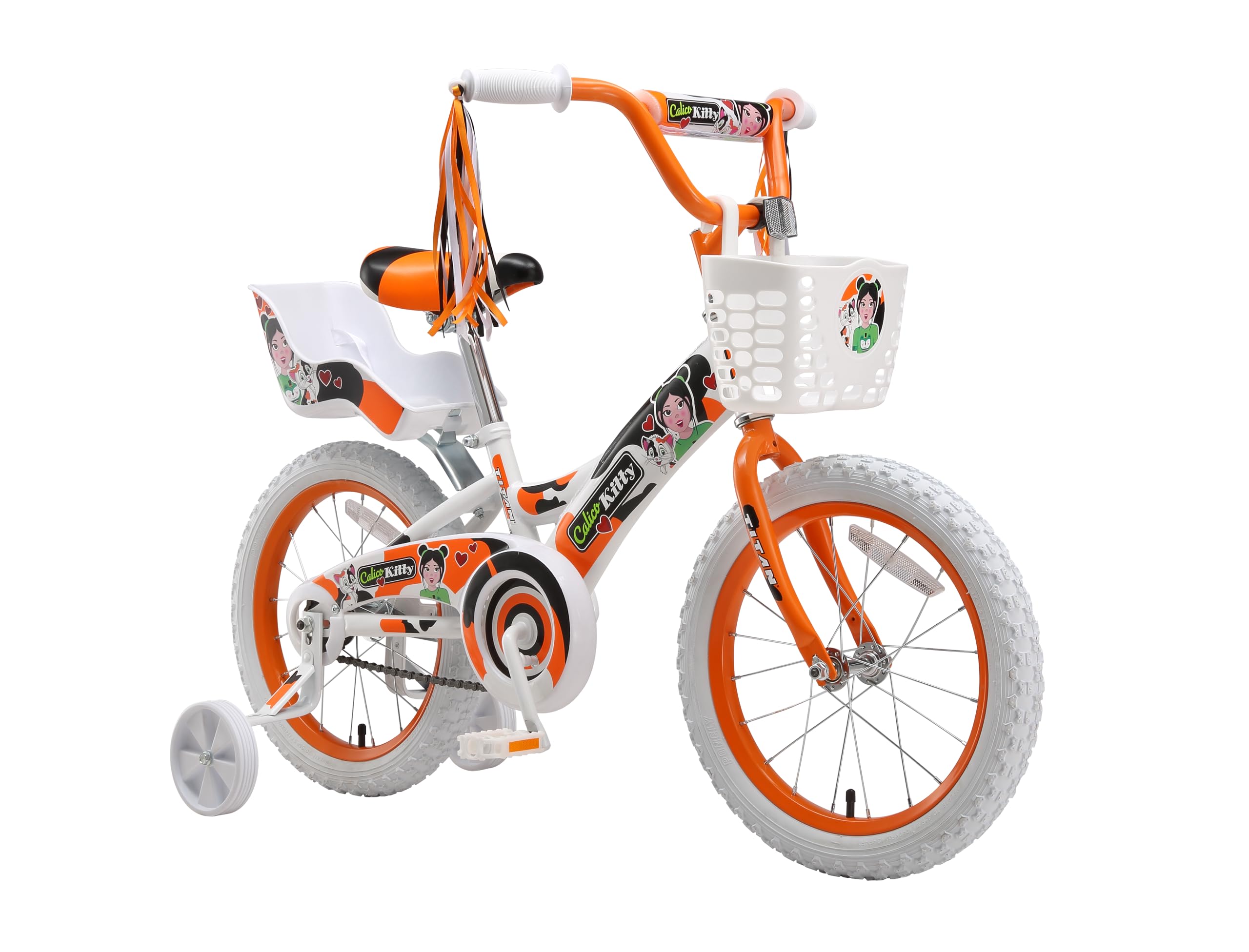 Titan Girl's Flower Princess BMX Bike for 4-9 Years Girls with Training Wheels 16 Inch Kids Toddler Bicycle with Utility Basket & Streamers