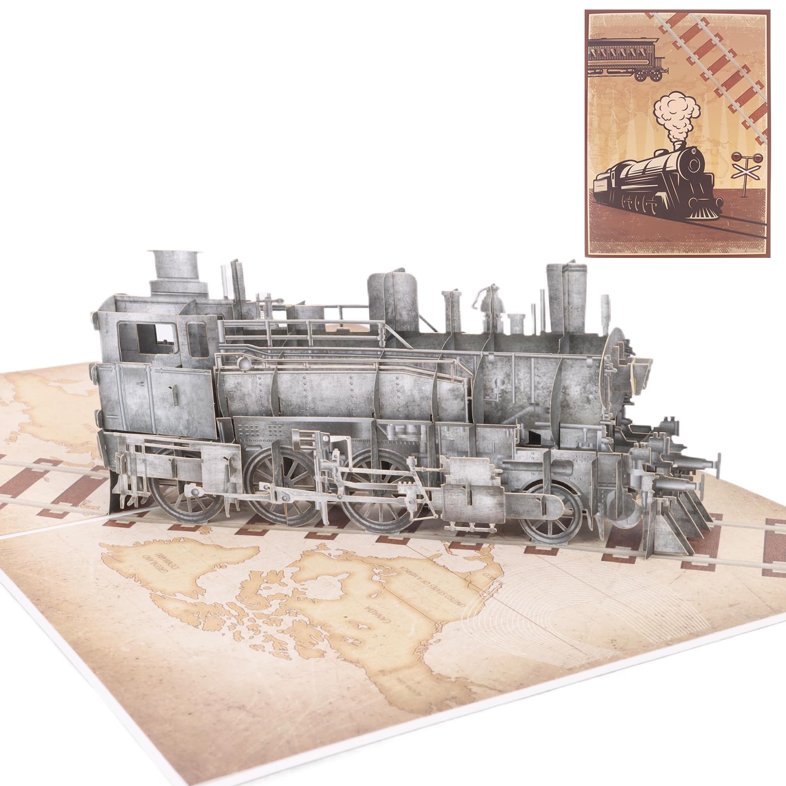 Train Birthday Card 3D Pop Up Funny Train Birthday Gift 3D Pop up Greeting Cards with Envelope Greeting Cards Perfect for Boys Girl Kids (Grey)