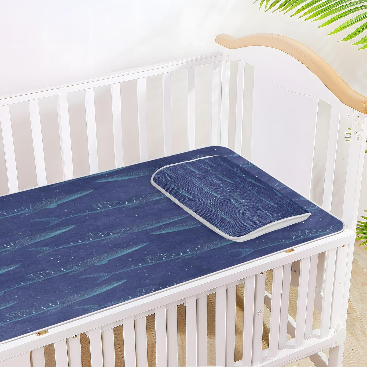 Cooling Baby Mattress Protector Pads 28" x 52" Washable Whale Shark Underwater Pattern Bed pad for Baby&Toddler