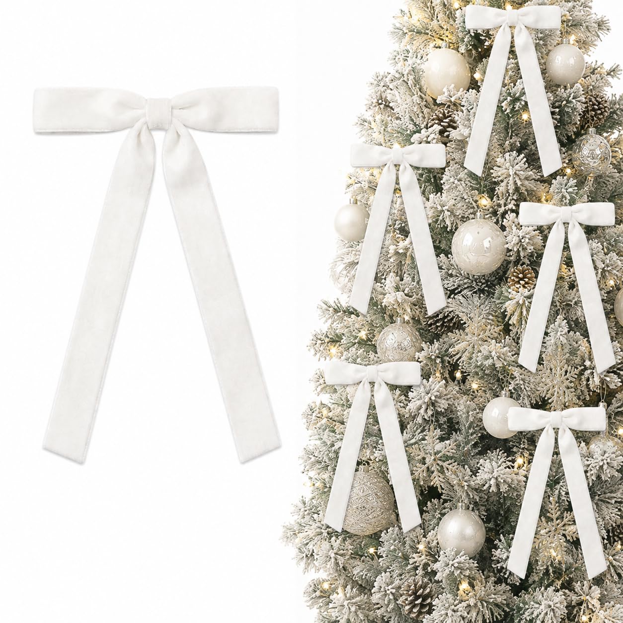 24 Pcs White Velvet Bows Christmas Ornaments for Tree Wreath Mantle