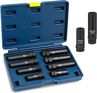 8PCS Spline Lug Nut Socket Set, SAE & Metric Wheel Lock Removal Kit, Locking Lug Nut Key Remover Tool for Easy Removal of 5, 6, 7, 12-Spline & Hex-Style Aftermarket Locking Lug Nuts