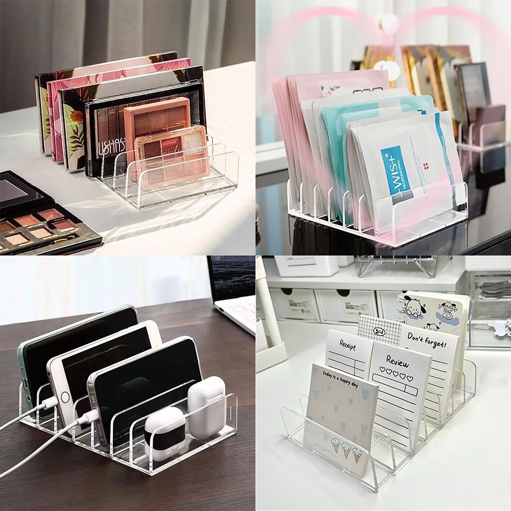 Paquete de 2 paletas de sombra de ojos, organizador de maquillaje acrílico de 7 secciones, organizador de almacenamiento de accesorios para cosméticos, sombra de ojos, CD y lentes de sol, 6