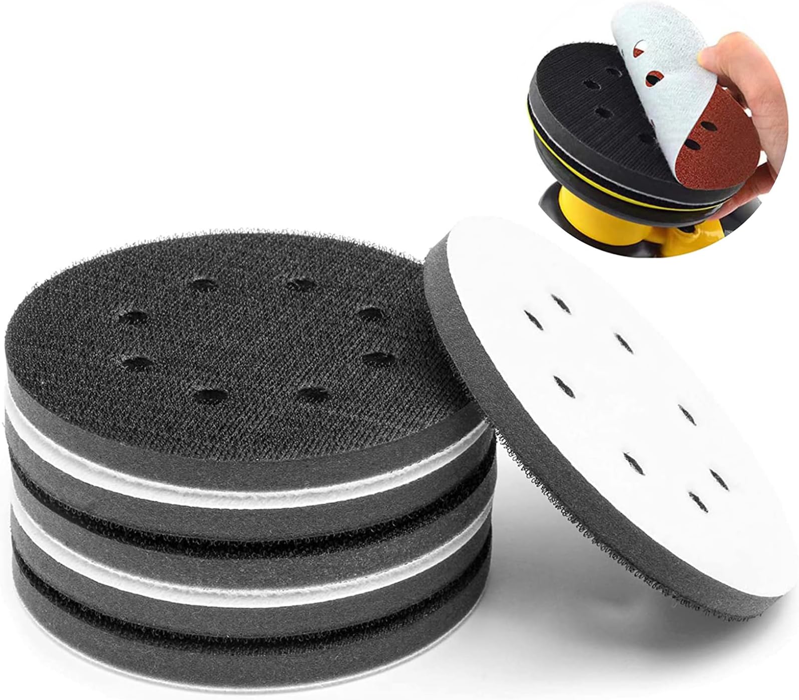 Generic 5 Pack 5 Inch 8 Hole Hook and Loop Soft Sponge Cushion Interface Buffer Pad for Automotive, Woodworking, Other Surfaces