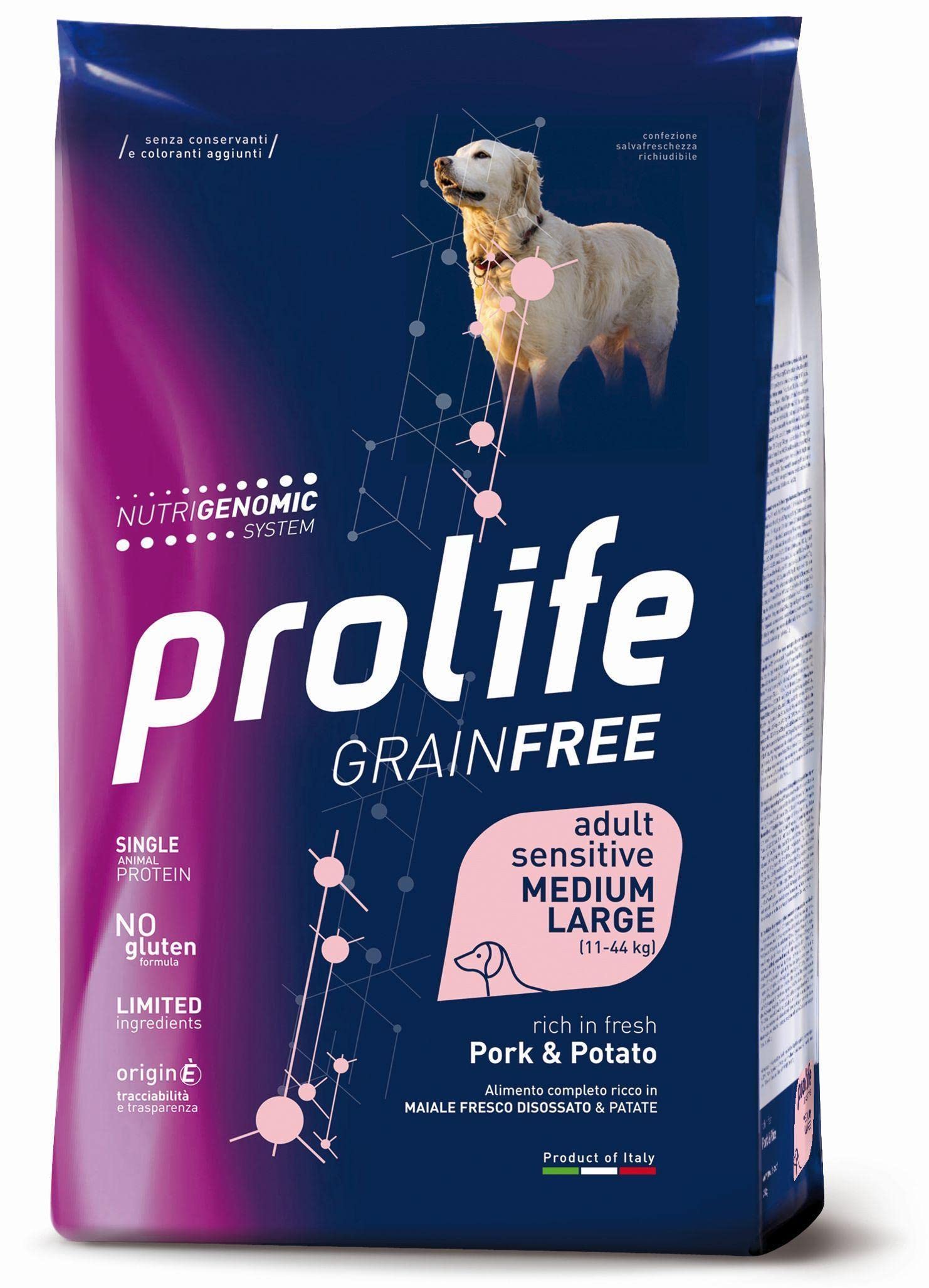 prolife - Grain Free Adult Sensitive Medium/​Large al Maiale e Patate da 10 kg