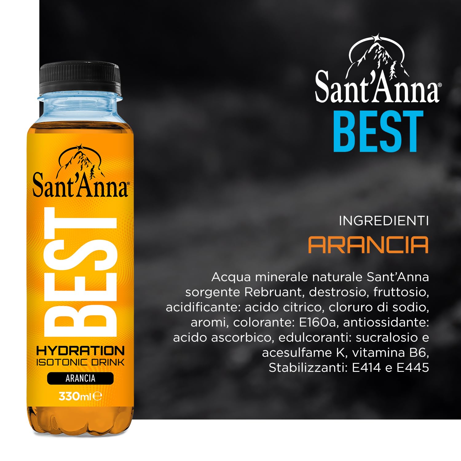 Sant’Anna BEST all'Arancia in bottiglie da 330 ml | Bevanda isotonica idratante per sportivi non gassata | Senza glutine con Vitamina B6
