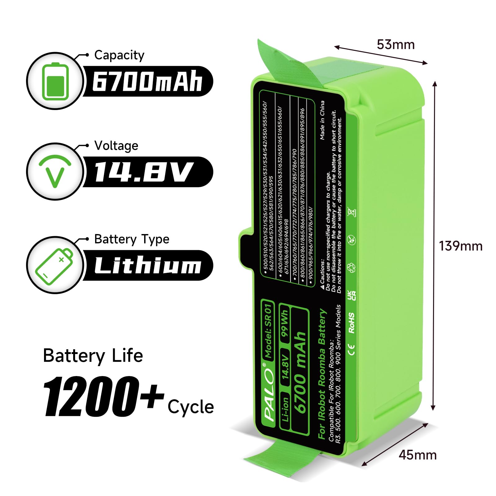 6700mAh Akku für IRobot Roomba 900/800/700/600/500 Series - Lithium Akku Kompatibel Roomba 980 960 981 985 971 966 906 896 895 890 886 880 790 780 770 760 695 692 675 620 606 555 530 520...