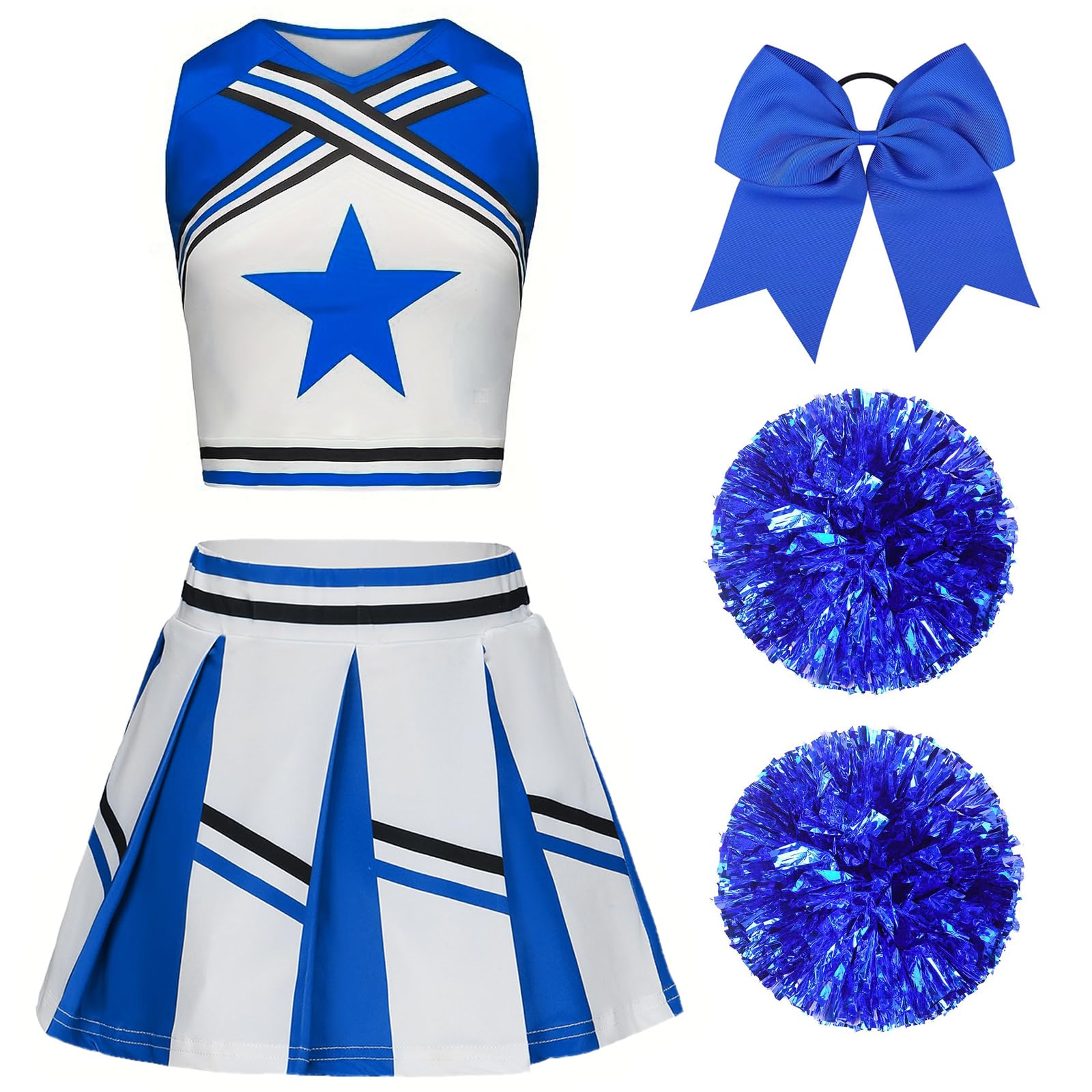 XFOZDM Deguisement Pompom Girl Fille, Deguisement Cheerleader Fille, Uniforme de Pompom Girl Fille avec Pompoms et Chaussettes Robe de Pompom Costume pour Enfant Halloween Carnaval Mascarade - 2