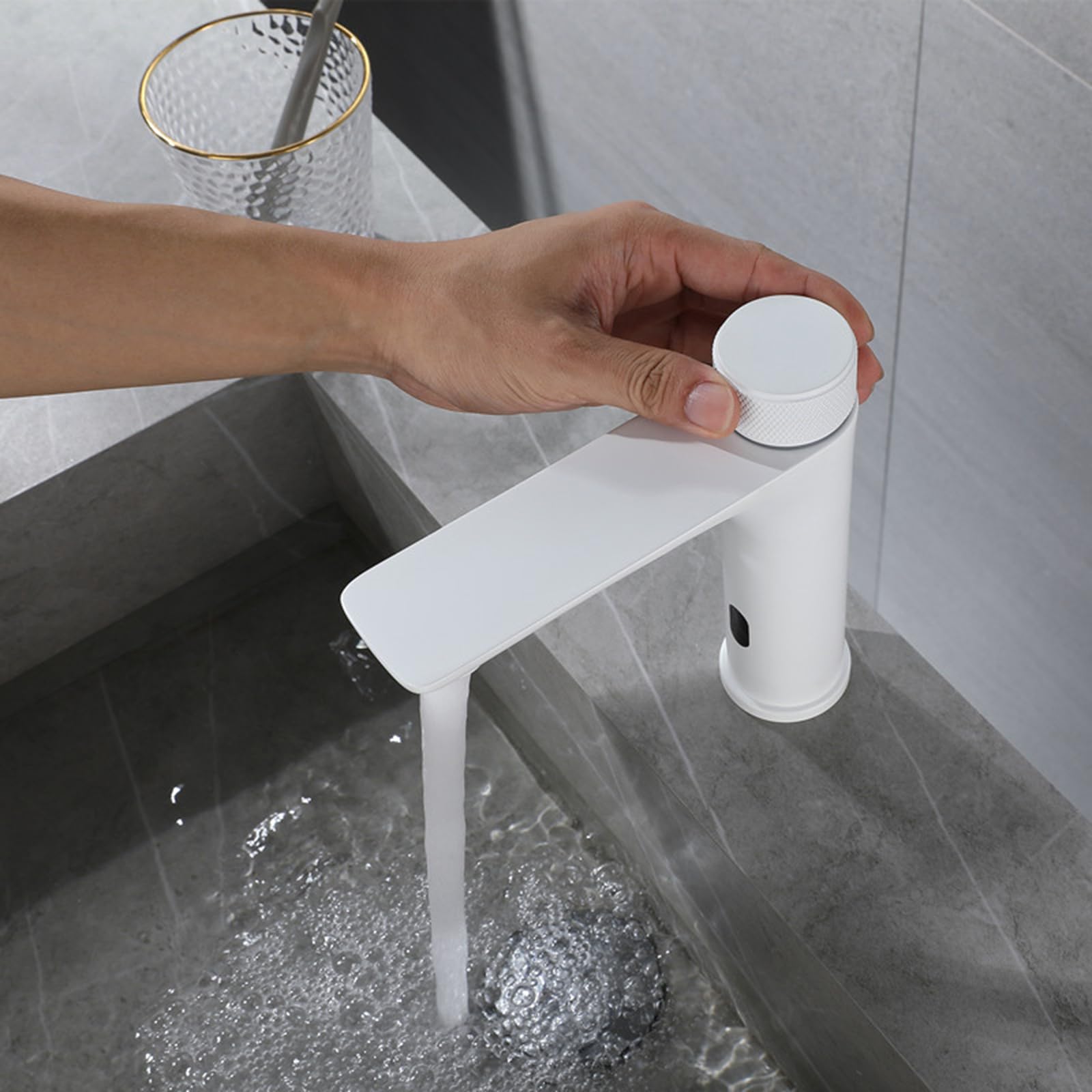 Grifo de Lavabo con Sensor Infrarrojo Blanco Grifo de Lavabo Automático Monomando con Sensor Y Pilas. Grifo Del Fregadero Baño Cocina