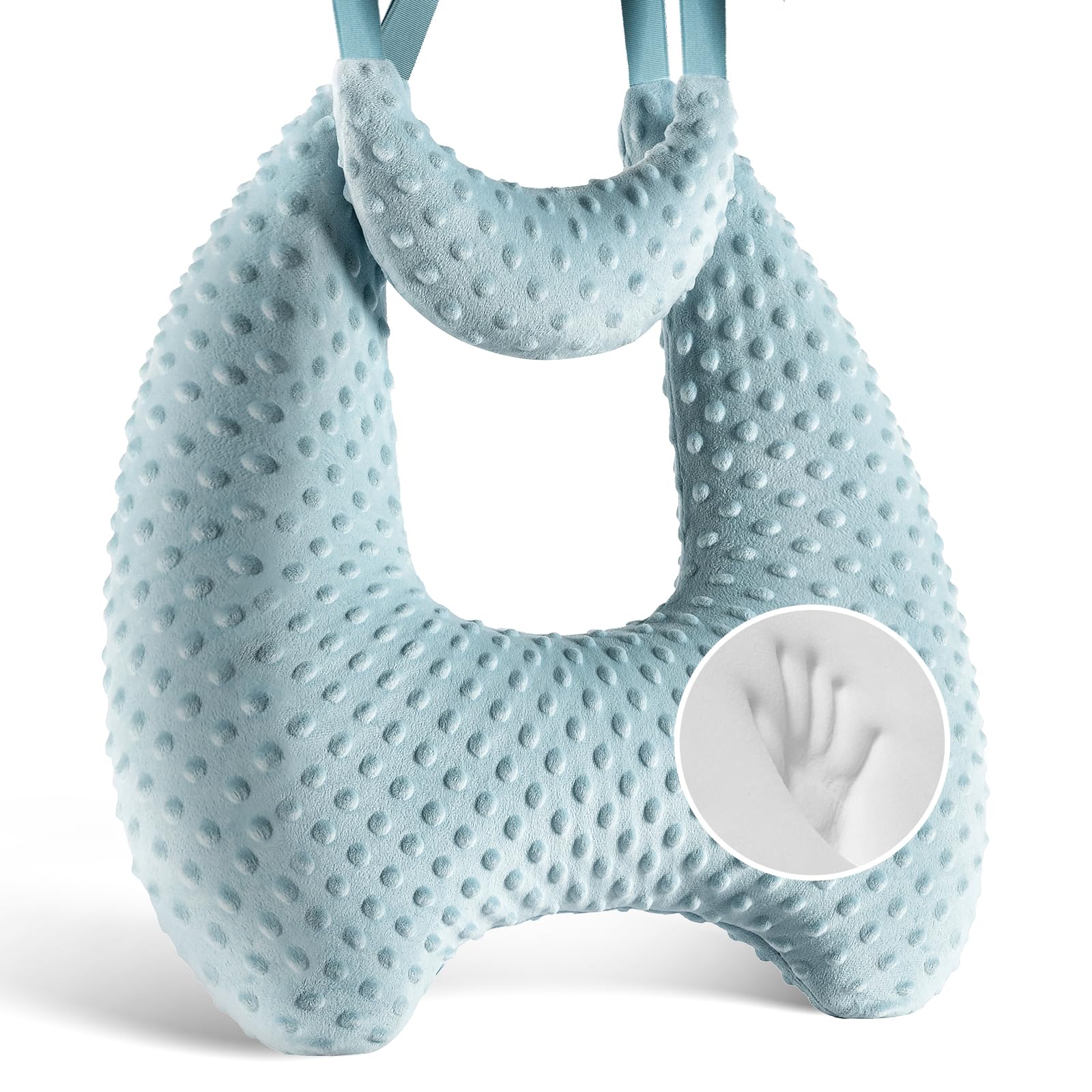 Memory Foam Kids Travel Pillow, Car Pillow for Kids, Velvet Dots, Blue