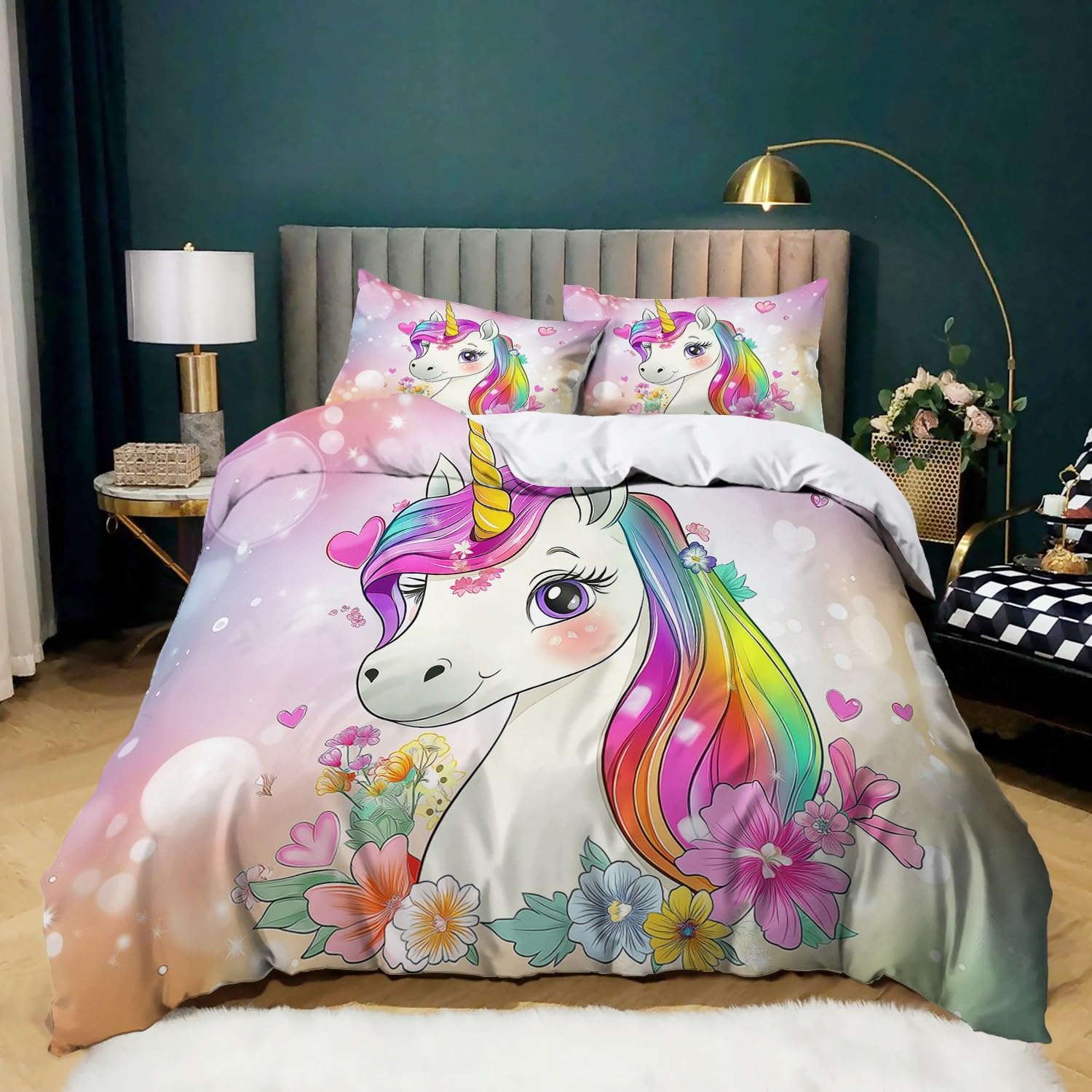 Housse de couette licorne 140x200 pour illuminer la décoration de la chambre enfant