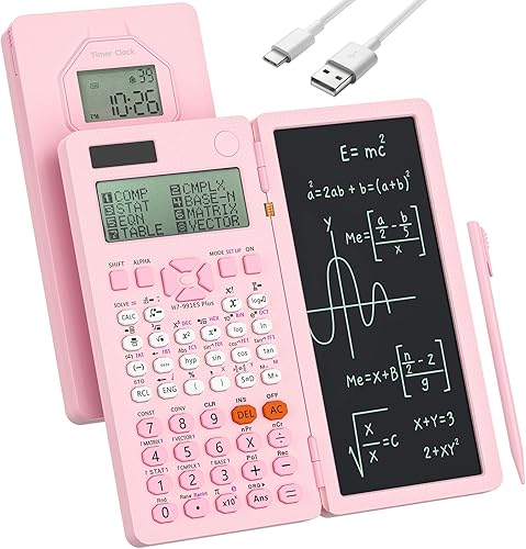 Calculadoras científicas, calculadora de funciones Rudnia Pink Solar 417 con reloj, calculadora de matemáticas, suministros escolares para