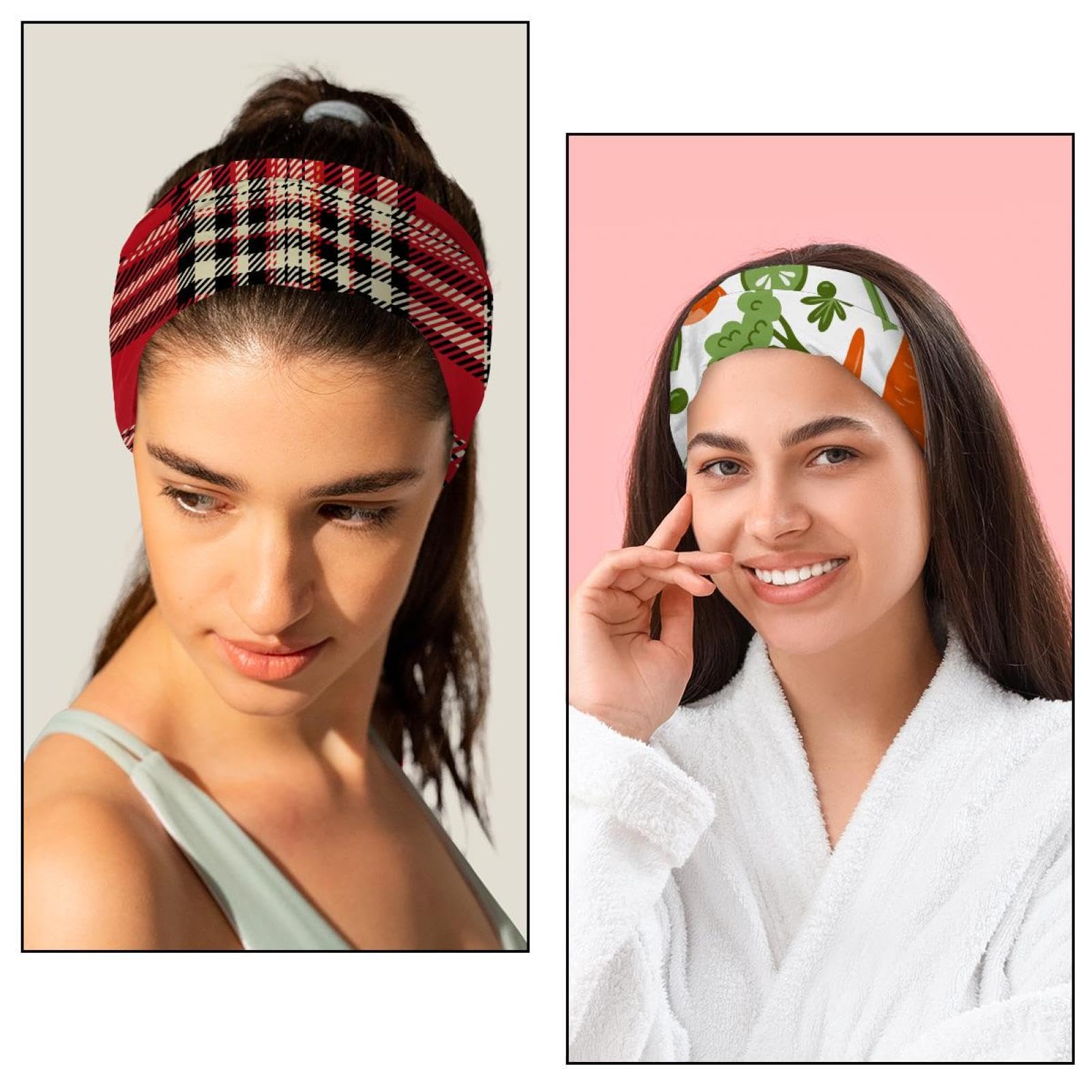 Lot de 6 bandeaux larges pour femme - Turban antidérapant - Motif floral vintage - Élastiques - Pour yoga, sueur, sport, entraînement
