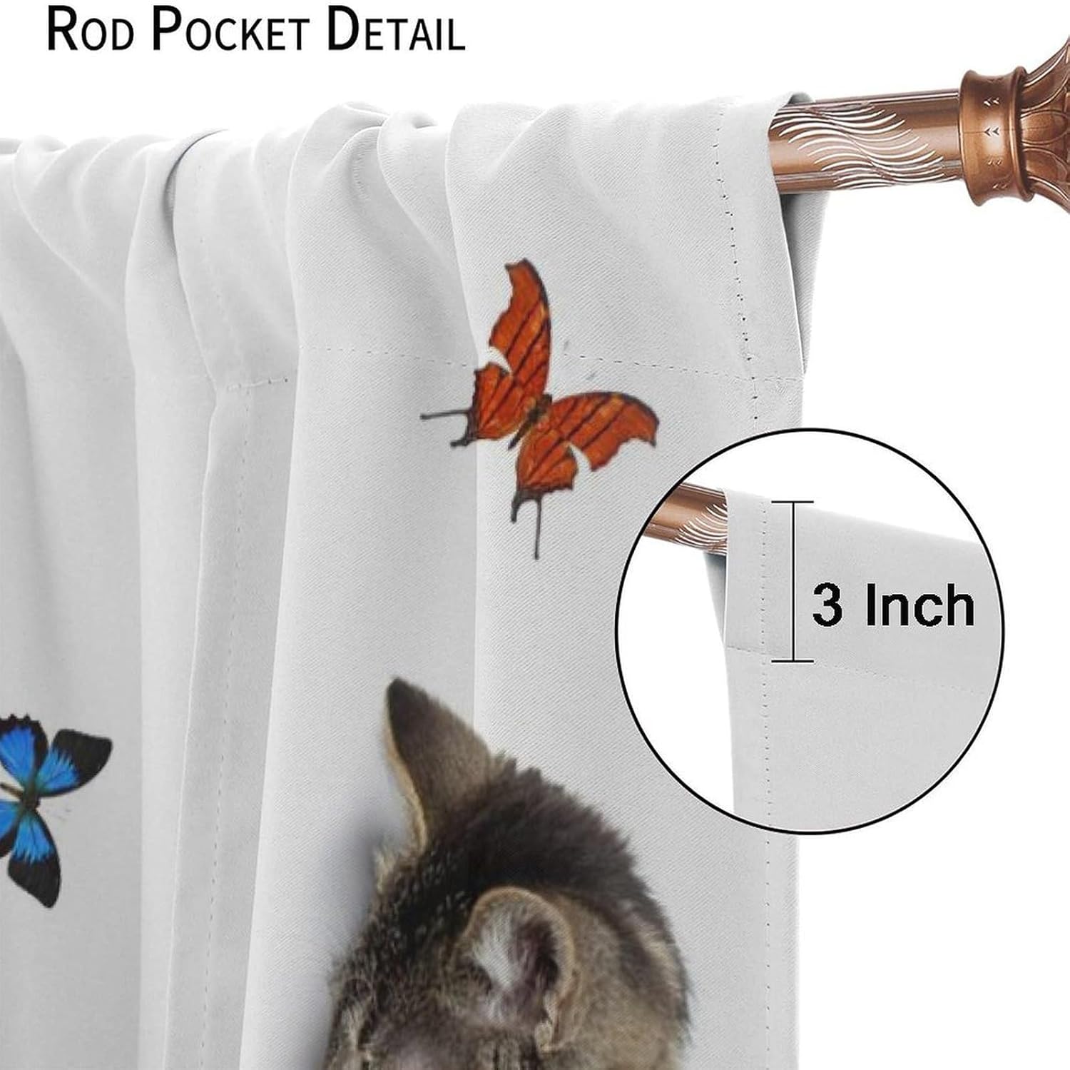 Cat Blackout Curtains, Modern Spring Garden Sunflower Cute Hiding Cat Catch Butterflies Animal Pattern Window Drapes, for Living Room Bedroom 42" W X 45" L