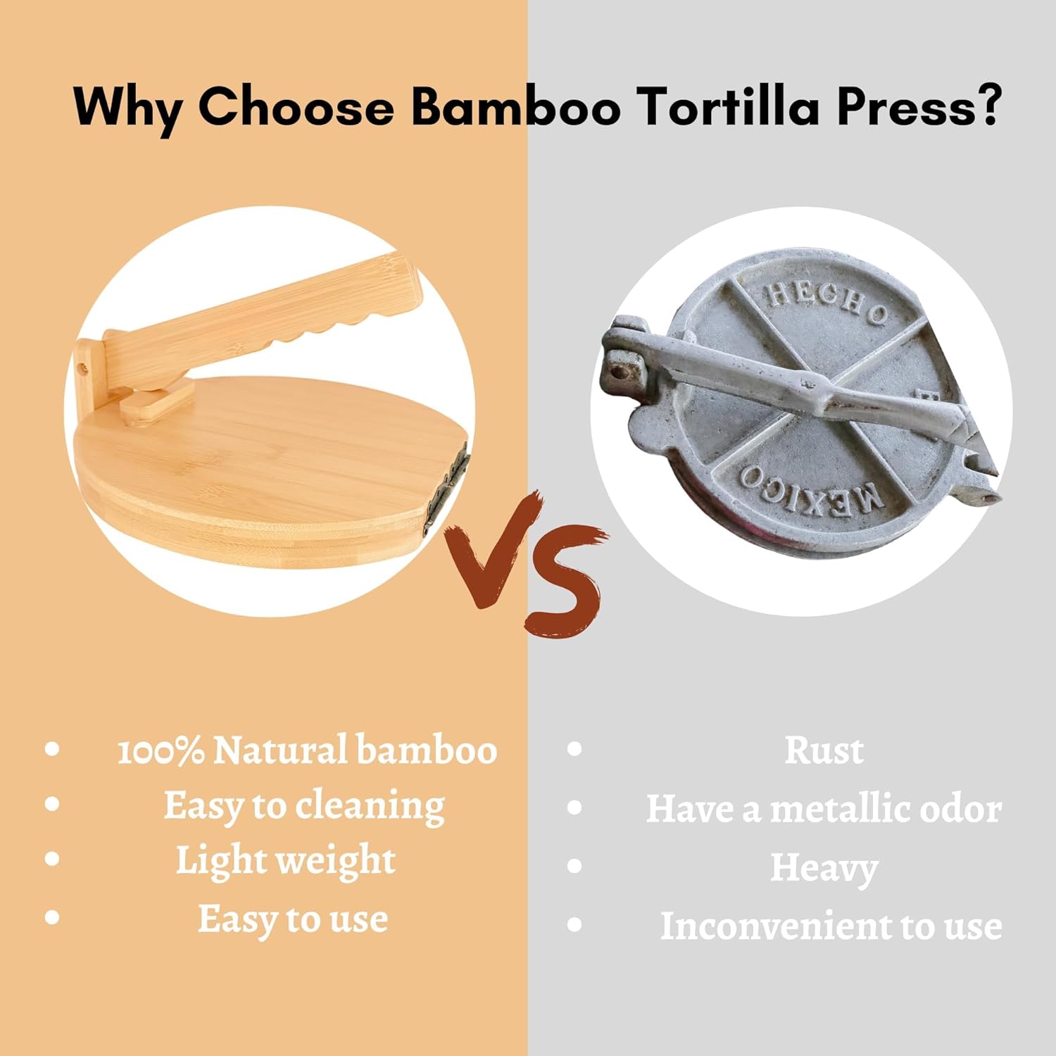 10 Inch Bamboo Tortilla Press, Eco-Friendly, Non-Stick Kitchen Wooden Tortilla Press, Authentic, Handmade Tortilla Maker, Easy Clean
