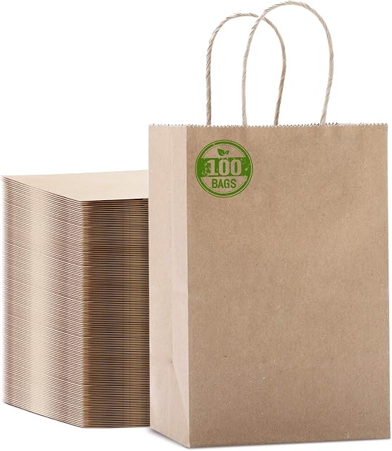 Dyforce Small Brown Paper Bags With Handles 100pcs Party Bags Paper Gift Bags With Handles Ideal For Small Business,Gifts,Shopping,Retail,Merchandise,5.25x8x3.75in(13.3x20.3x9.5cm) Kraft Bag Gift Bag