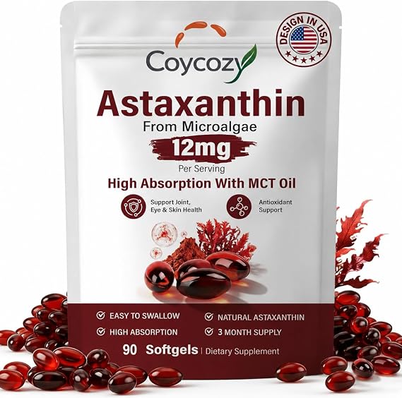 Astaxanthin 12mg Natural 90 Softgels Astaxanthin Supplement Antioxidant Support Eye Skin Joint Health | Internal Circulation,3 Month Supply| Non-GMO,Gluten-Free,No Soy 90 Count Pack Of 1