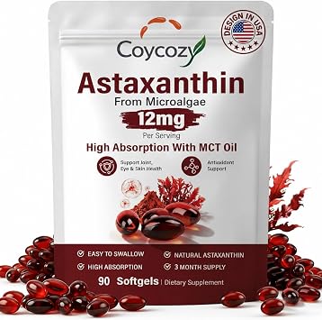 Astaxanthin 12mg Natural 90 Softgels Astaxanthin Supplement Antioxidant Support Eye Skin Joint Health | Internal Circulation,3 Month Supply| Non-GMO,Gluten-Free,No Soy 90 Count Pack of 1