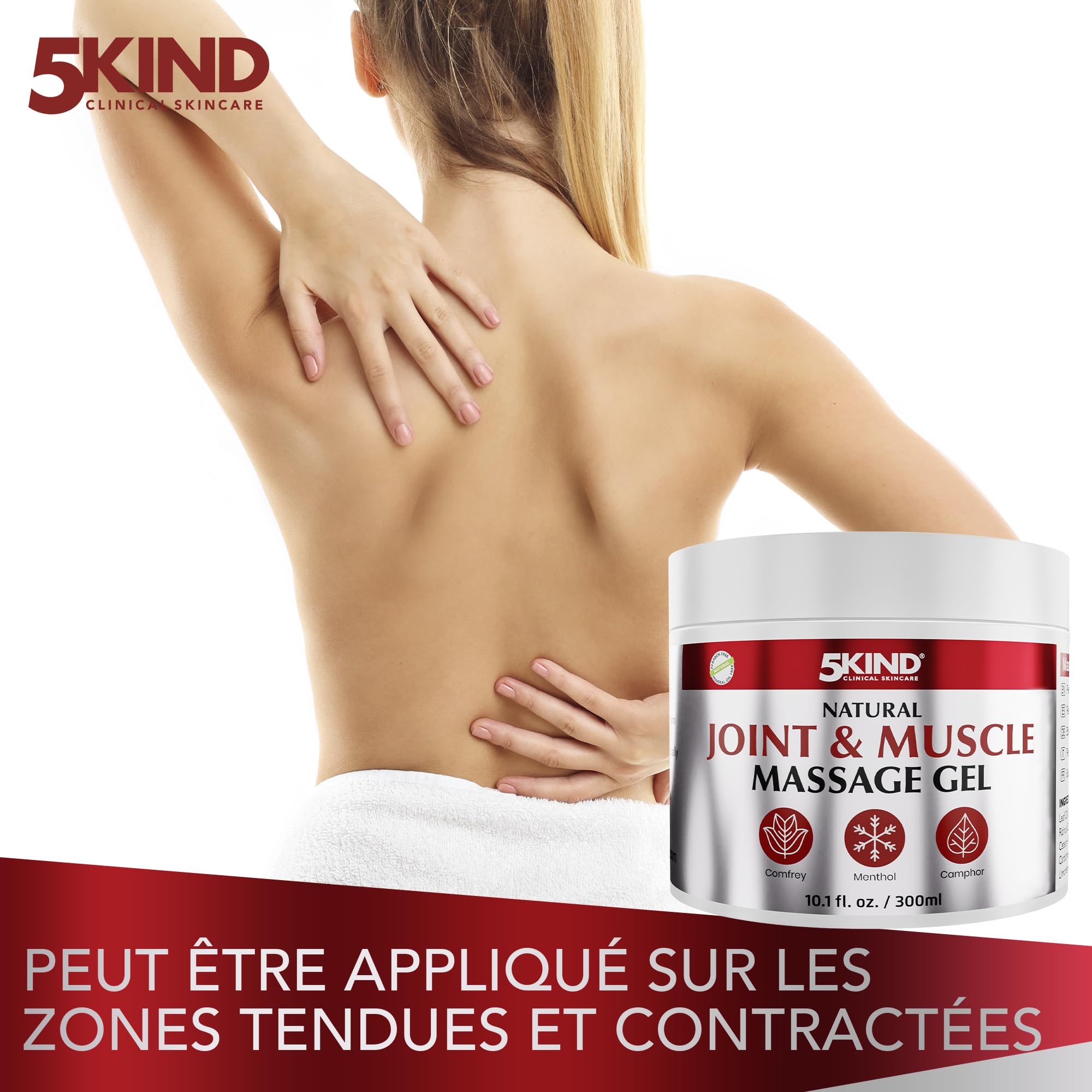 5kind Gel fraîcheur naturel articulation & muscle 300 ml - Crème calendula, camphre, consoude & menthol - Gel musculaire revitalisant puissant - Gel de massage dos, muscles, genoux, cou & épaules