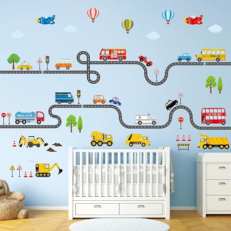 DECOWALL SG3-2308 The Road and Transports Kids Wall Stickers Decals ...