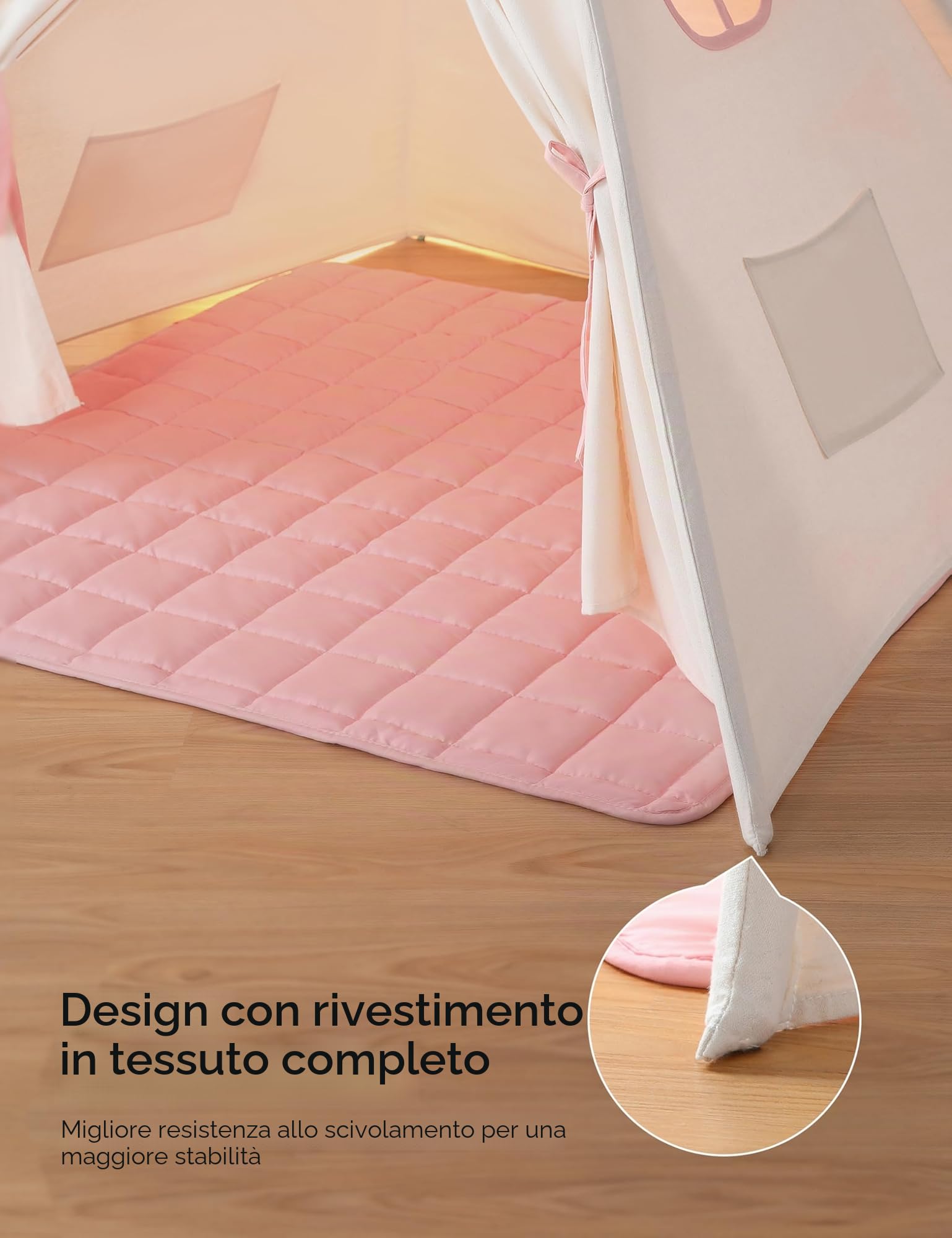 besrey Tenda per Bambini da Gioco in Tela Indiana Teepee in Cotone con Tappetino Imbottito e Luci Fatate (Rosa e bianco)