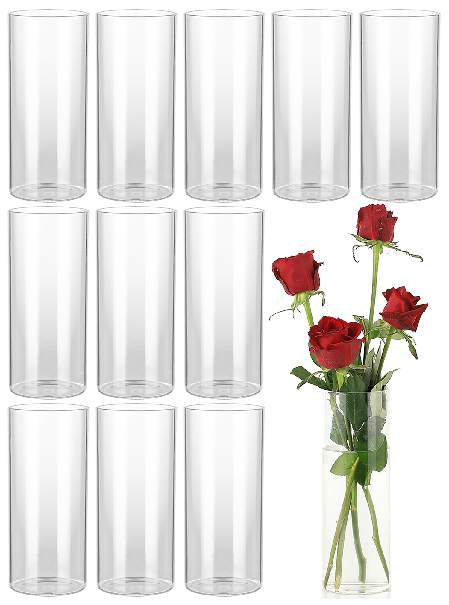 Glass Cylinder Vases, Glass Vases for Centerpieces 12 Pack, Hurricane Glass Candle Holders, Clear Vases for Centerpieces, Glass Vases for Flowers, Weddings, Floating Candles, Tables, 8" Tall