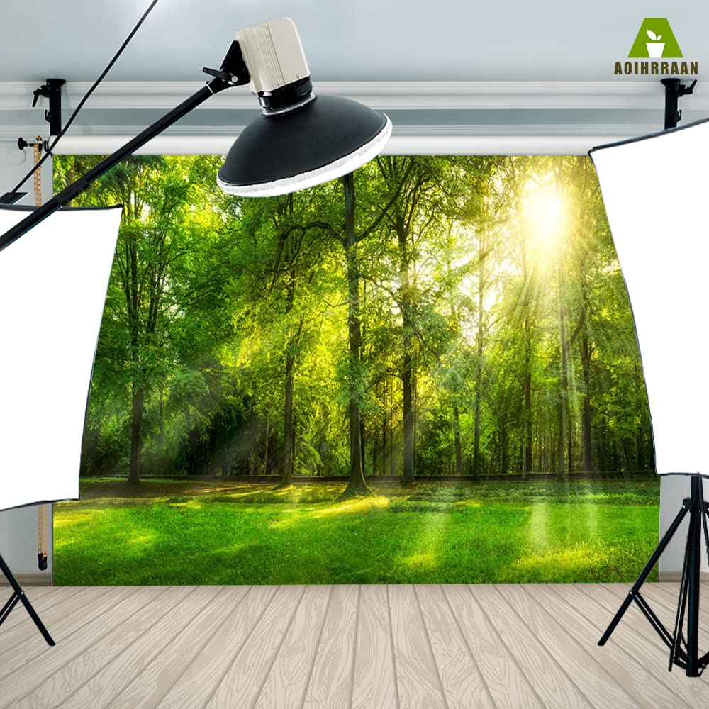 Aoihrraan 2,2x1,5m Spring Forest Scenery Backdrop Jungle Rainforest Green Trees Lawn Sunshine Nature Landscape Photography Background Wedding Shoots Outdoor Picnic Party Decor Photo Studio Props - Image 4