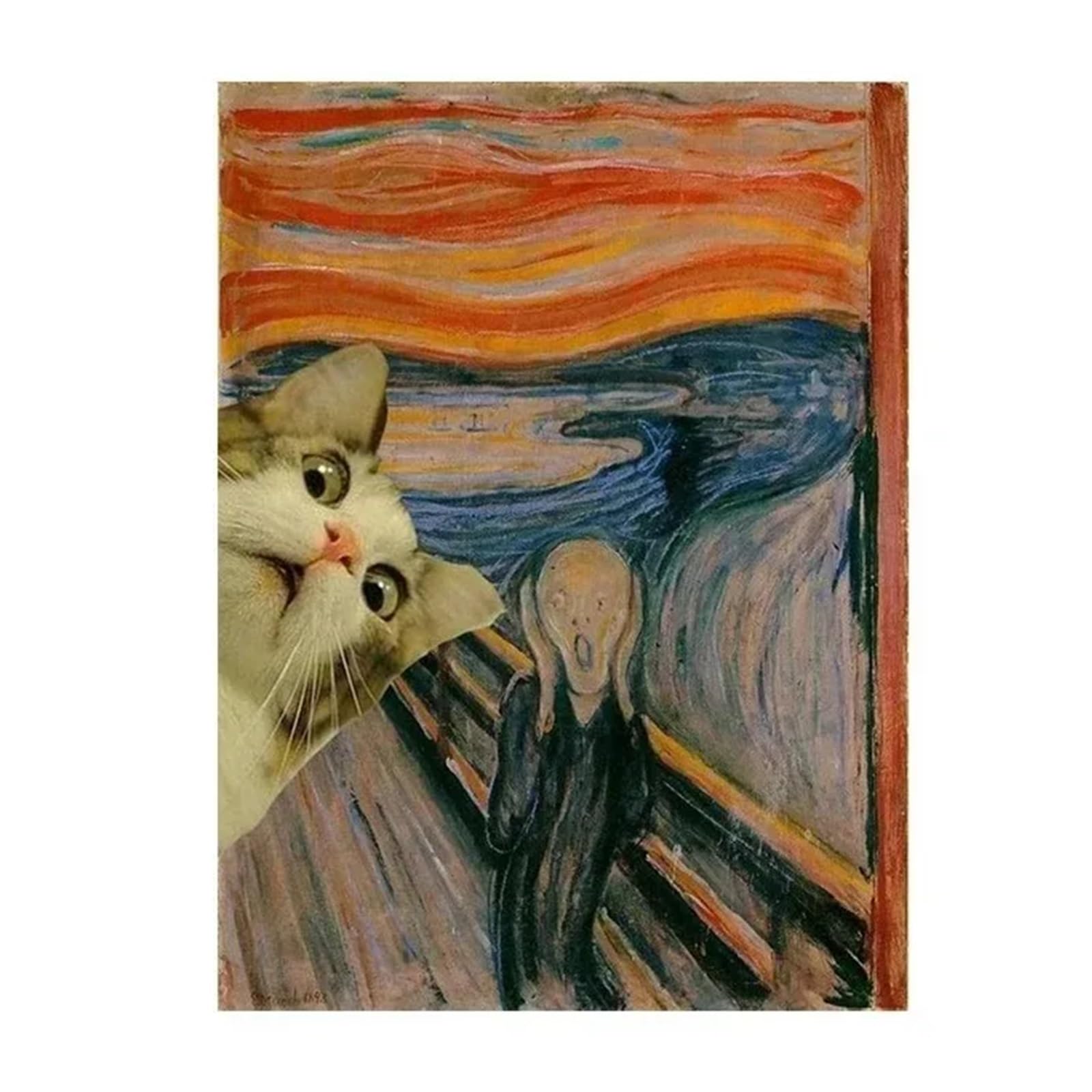 Graffiti créatif peinture sur toile de chat Le Cri d'Edvard Munch pour affiche d'art abstraite