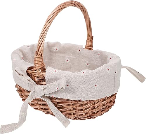 KESYOO Cesta de flores para niña, cesta de pétalos, cesta de almacenamiento de caramelos, cesta de regalo ovalada vacía con asa, forro de tela de