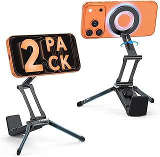 [2 Pack] OMOTON 360°Rotating for MagSafe Tripod, Adjustable Aluminum Magnetic Phone Tripod for iPhone 17/16/15/14 Pro Max Air, Foldable Cell Selfie Stick Fits Vlog, Gym, Travel Essentials