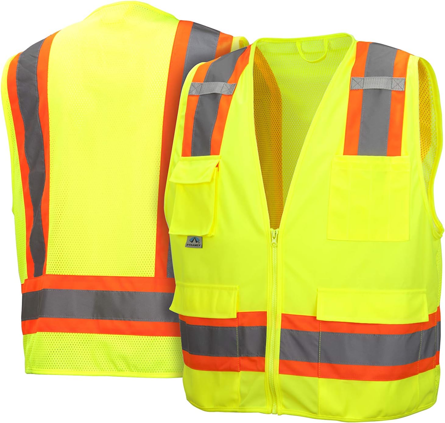 Pyramex Class 2 Surveyor's Safety Vest with 6 Pockets, Hi-Vis Lime, 4XL - Image 2
