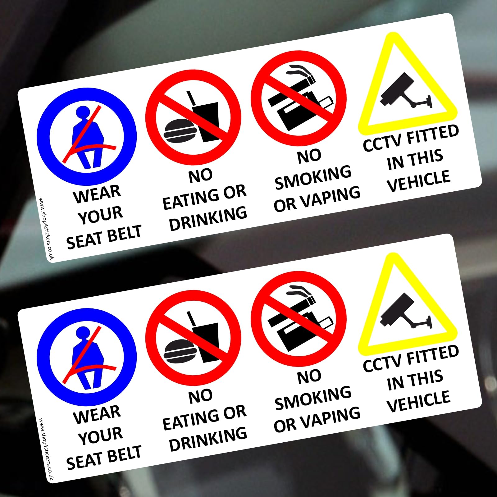 Platinum Place Inside Window To Face Outwards *Not For Tinted Windows* 2 X T22 Sticker Seat Belt No Smoking Vaping Food Drink Cctv Taxi Warning Sign Stickers Eating Drinking Notice Car Vehicle Health And Safety (Inside Window To Face Outwards *Not For Tinted Windows*)