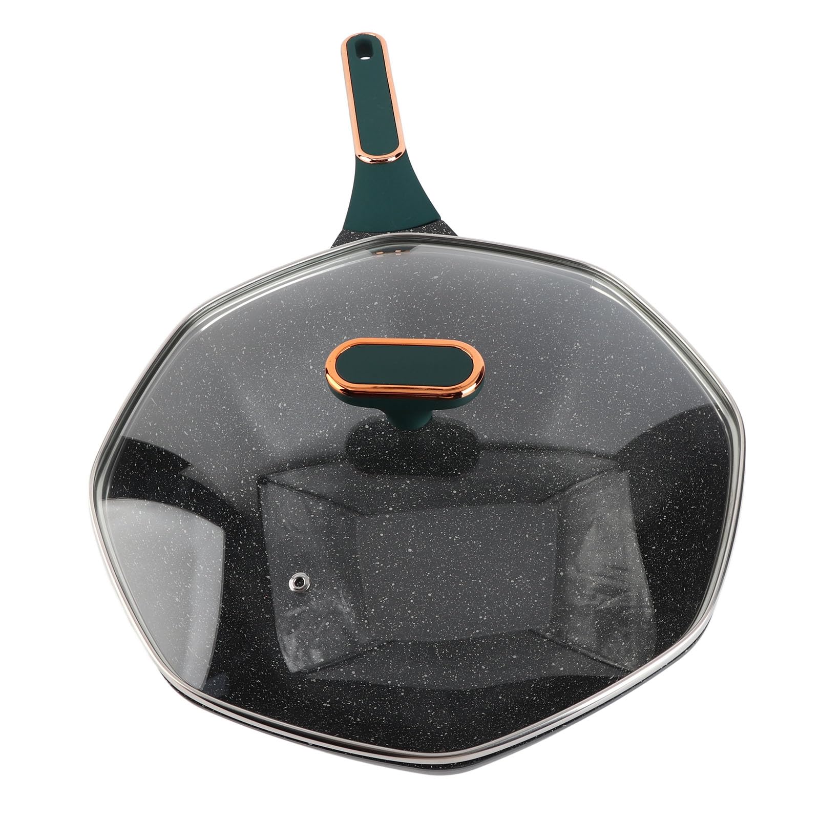 Wok octogonal con revestimiento de piedra Maifan, sartén antiadherente de aluminio fundido con tapa transparente y mango ergonómico, apto para todas las estufas, 4-6 porciones