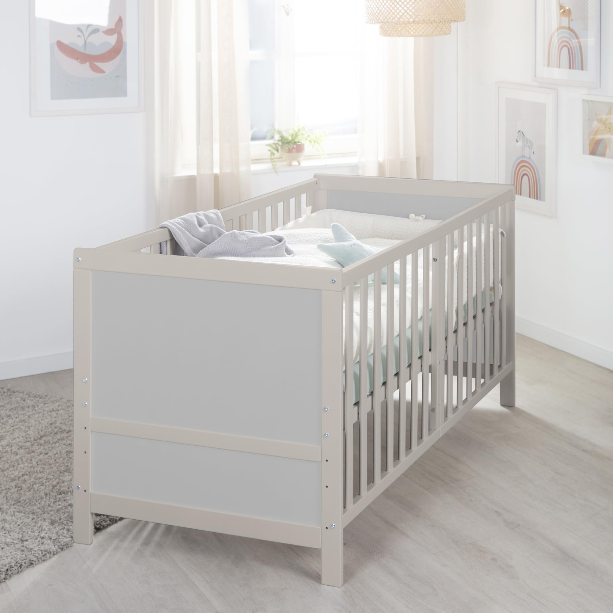 roba Lettino Trasformabile EASY SLEEP - 70 x 140 cm - Elementi Convertibili Inclusi - Montaggio Rapido - Resistente e Moderno - 3 Altezze - Legno Laccato Grigio Chiaro