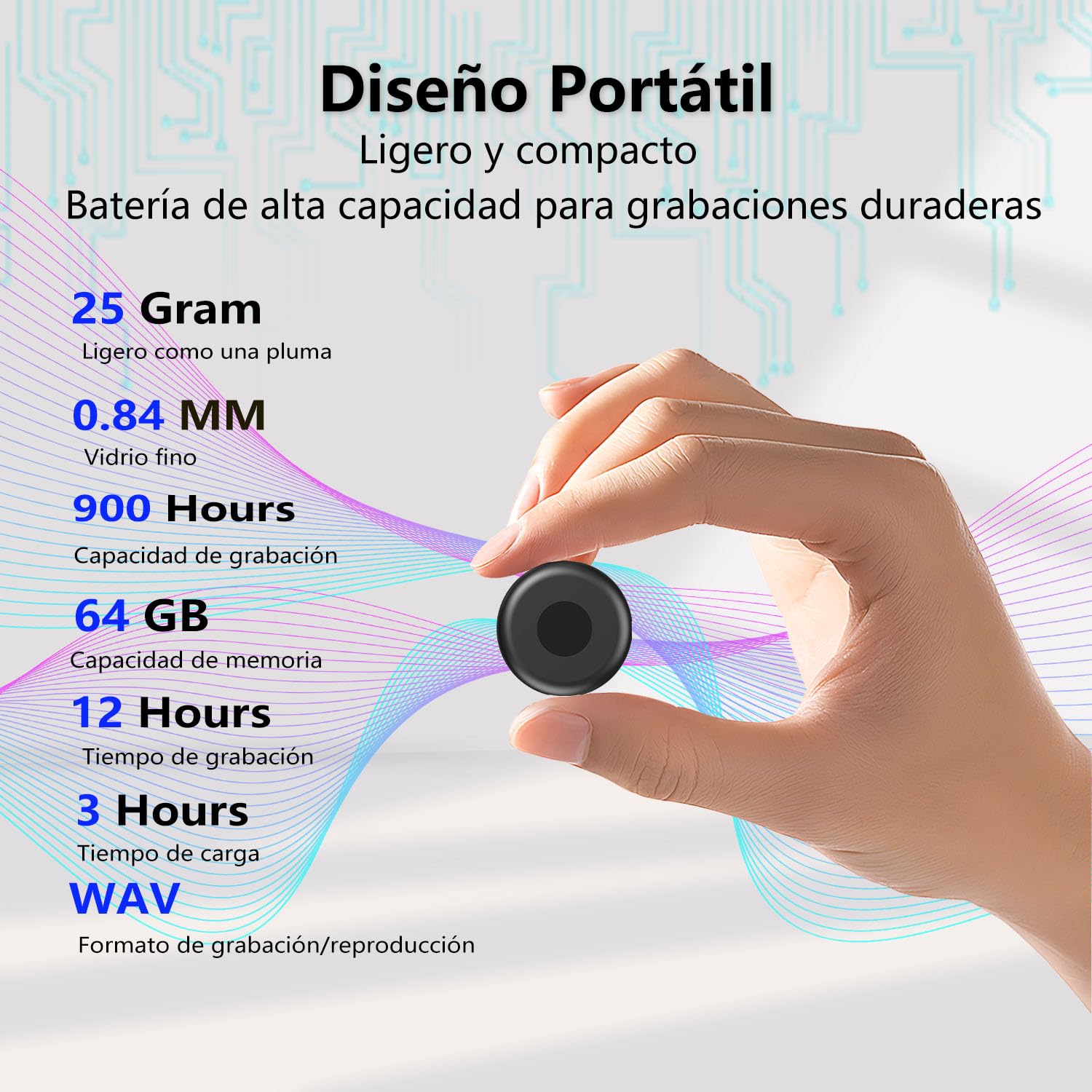 Grabadora de Voz Espia con Recargable por USB, Memoria de 64GB, Grabadora Voz y Activación por Voz, Grabadora de Voz Espía Oculta, para Clases, Reuniones y Entrevistas