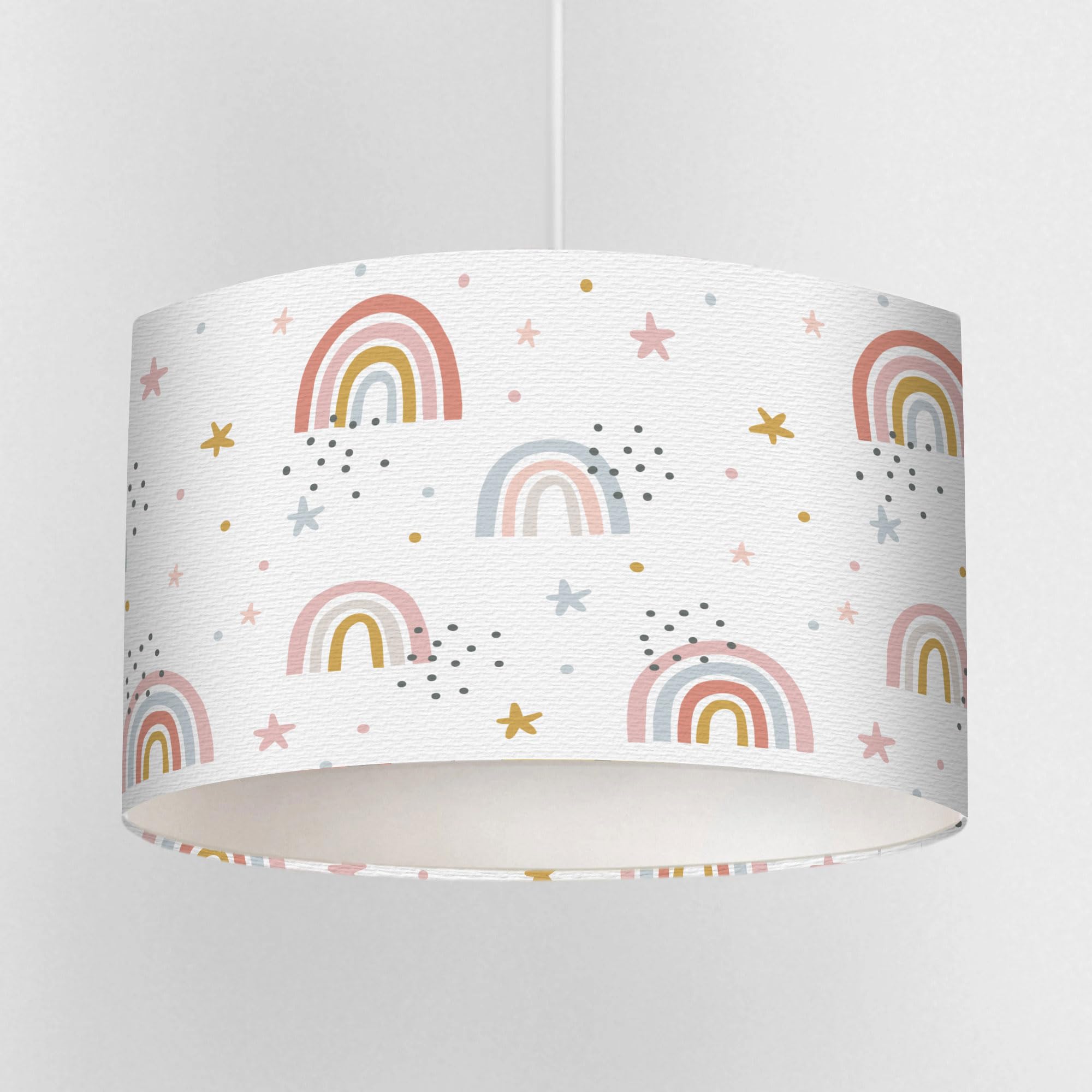 Pastel Rainbows Lampshade – Soft Rainbow Design for Kids – 20cm, 30cm or 40cm Drum – Ceiling Pendant or Lamp Base – Children's Bedroom or Nursery Light Shade