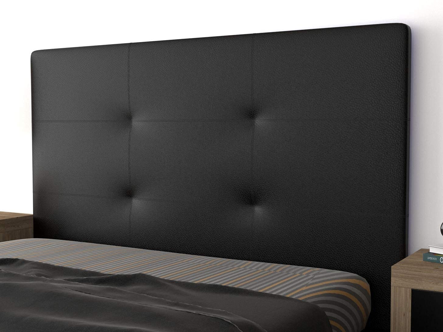LA WEB DEL COLCHON Cabezal Cama Andrea Tapizado Acolchado 8 cm con Fijación a Pared – Cabecero de Cama Suave y Elegante – Cama de 135 (145 x 120 cms) Negro Polipiel – Cabeceros Acolchados