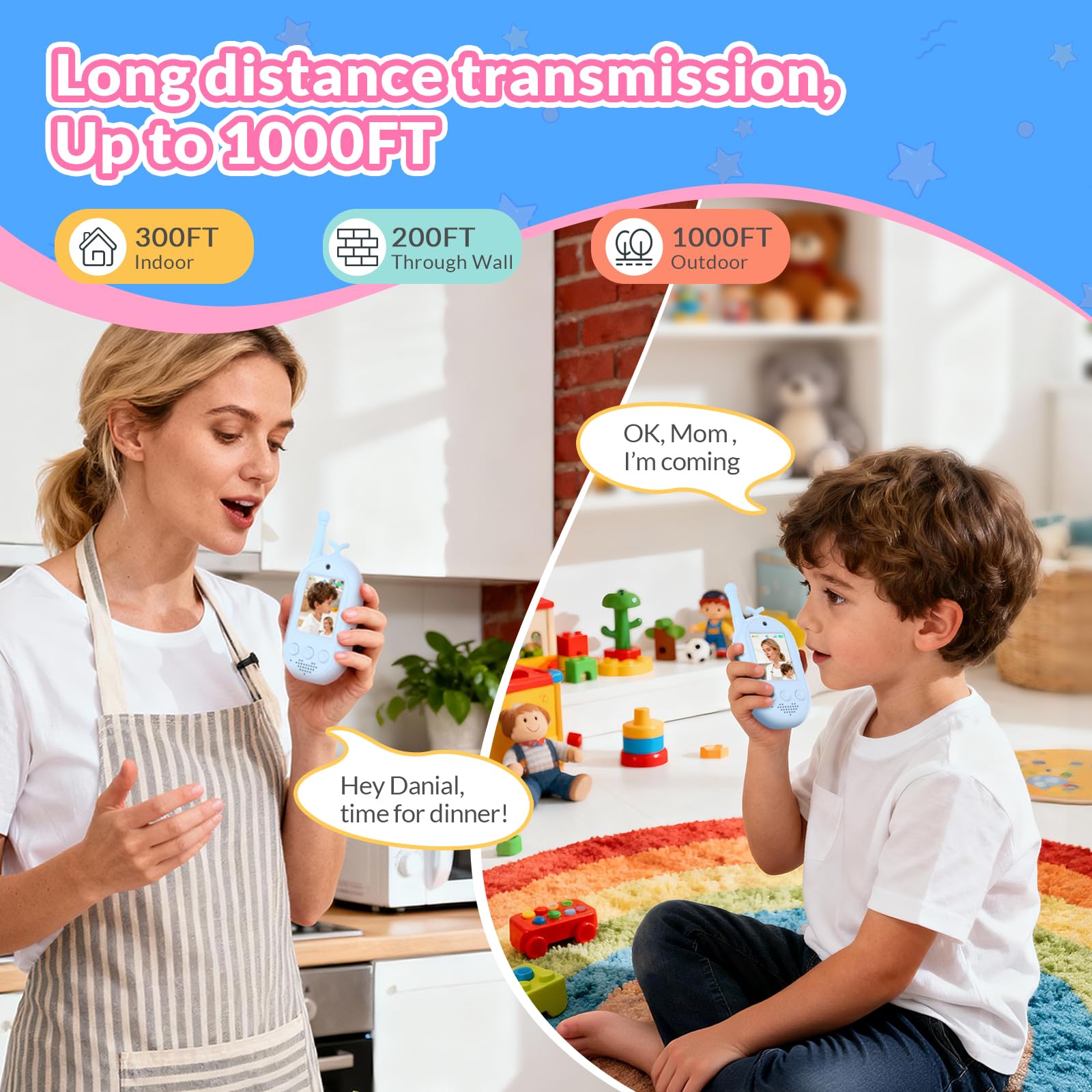Kinder Walkie-Talkies stawia videofunctie, 2 stuks - Visuele walkie-talkies stawia 2 cale IPS-scherm, oplaadbare videowalkie-talkies voor kinderen van 3-12 jaar, geschikt voor binnen- en buitengebruik