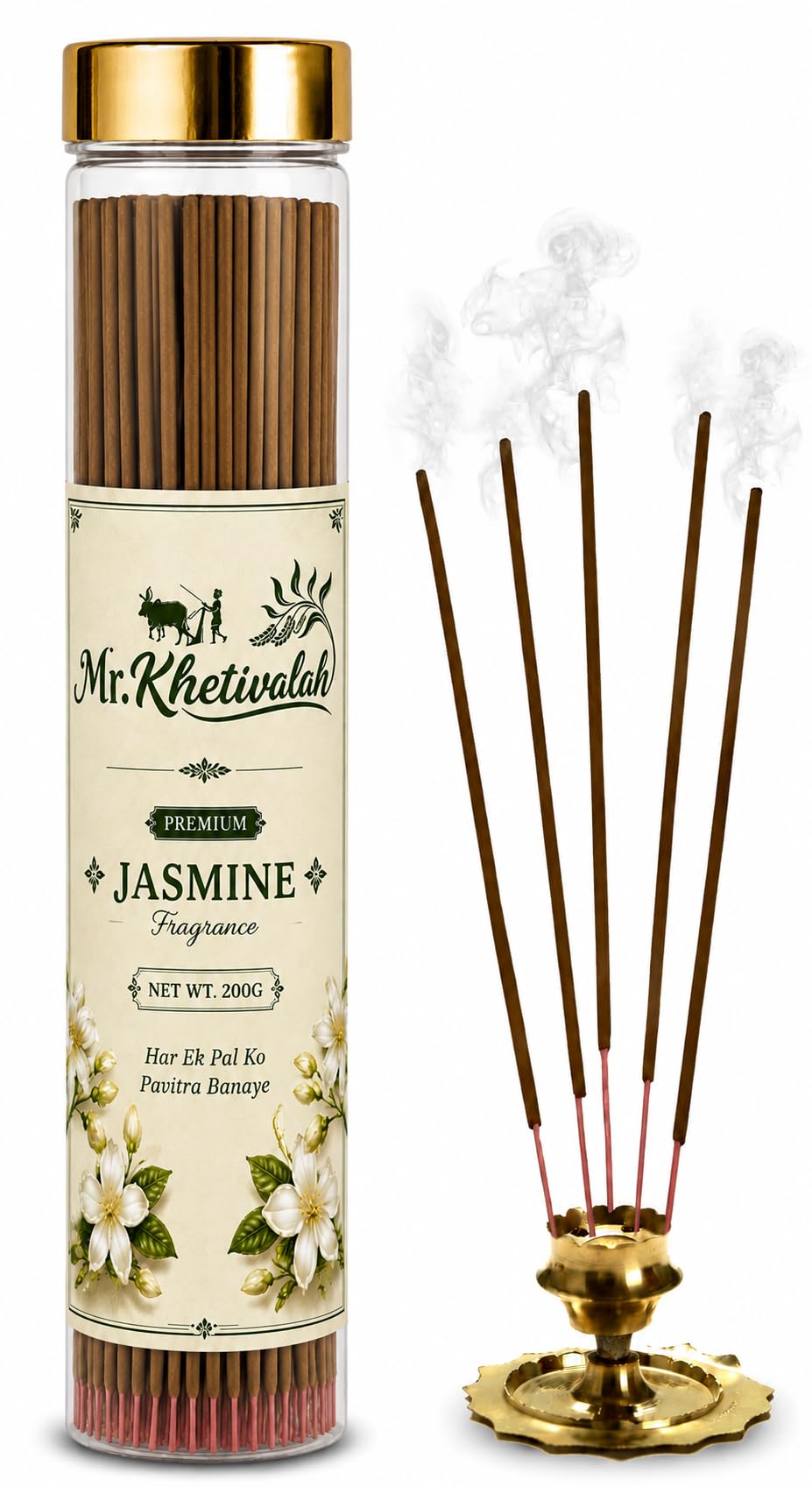 Organic Jasmine Agarbatti for Pooja, No Charcoal Incense Sticks,100% Herbal Fragrance Agarbathi, (Bottle Pack of 1x100g)-image-11