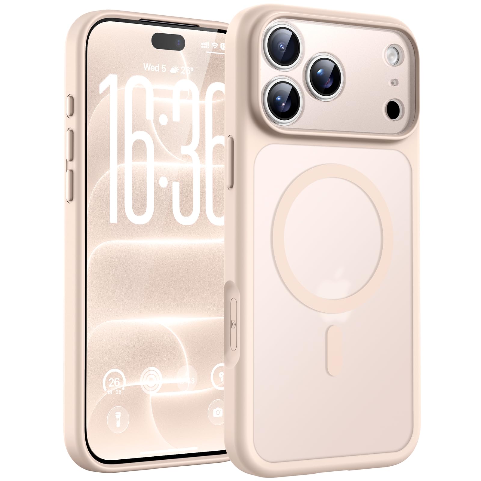 TOCOL Cover per iPhone 18 Pro, Compatibile con MagSafe, Sabbia | Anello Magnetico Incorporato, Protezione Fotocamera Integrata & Tasto Fotocamera, Custodia Traslucida Opaca Antiurto Militare