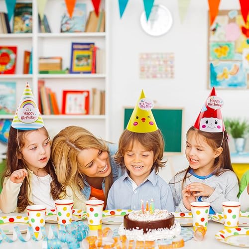 Miniatura 8 de Rocutus 30 sombreros de fiesta de cumpleaños arcoíris, sombreros de cono de fiesta de cumpleaños, gorras de manualidades, sombreros de fiesta de