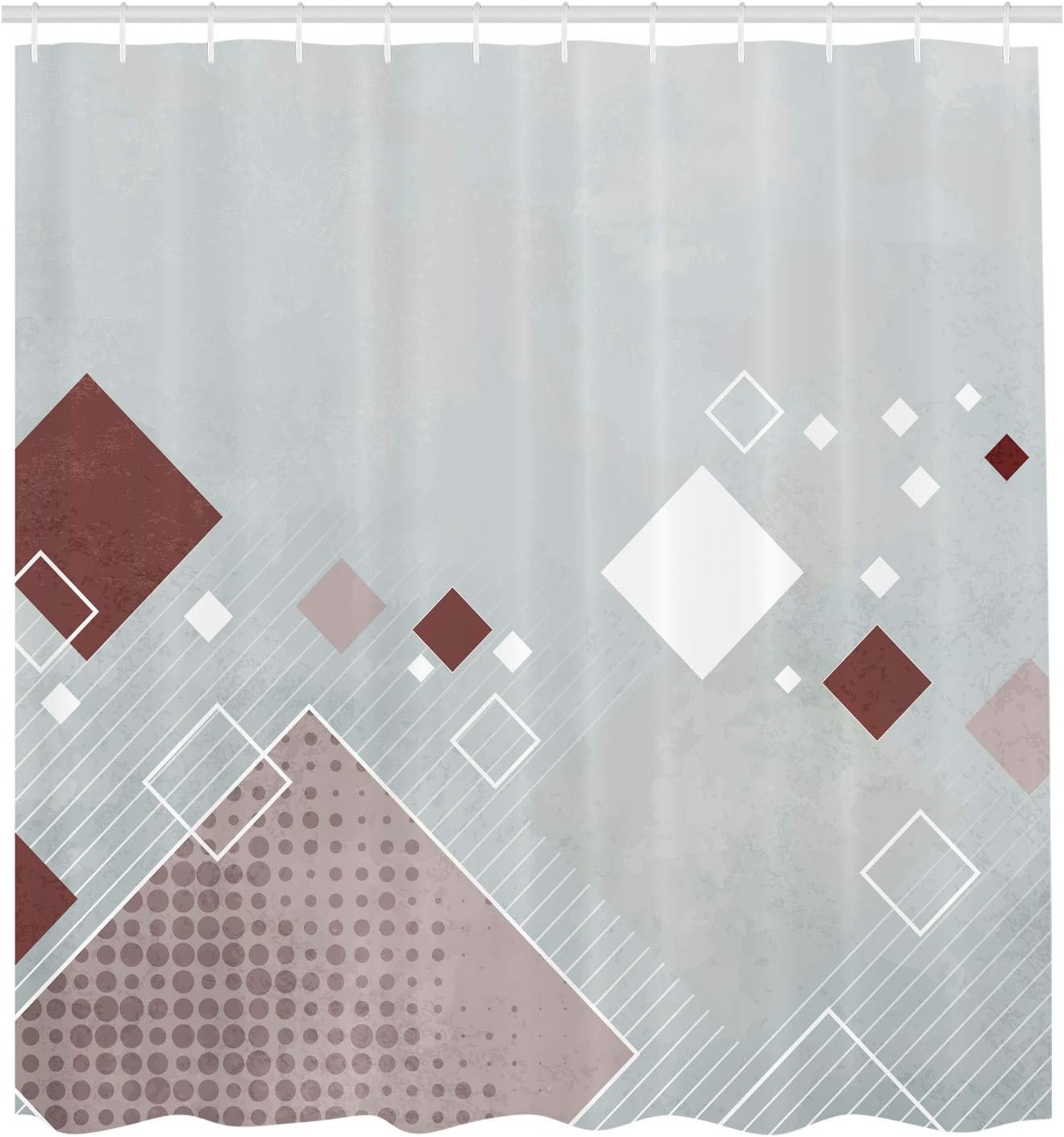 Ambesonne Abstract Shower Curtain, Geometric Composition Different Colored Squares Striped Dotted Rhombus, Cloth Fabric Bathroom Decor Set with Hooks, 75" Long, Pale Grey