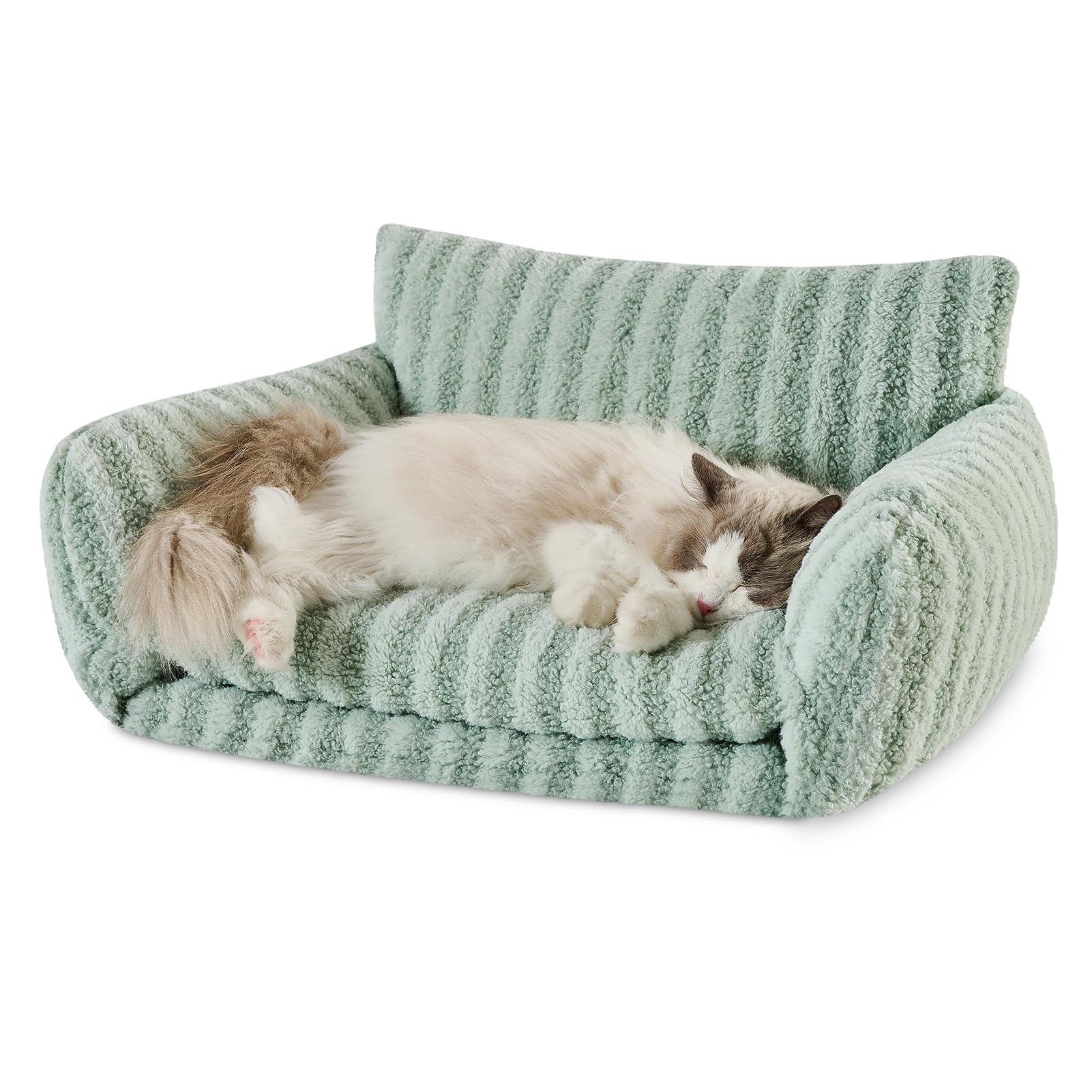 Hollypet Cat Bed Fluffy Plush Mutifuctional Double-Layer Soft Pet Couch Orthopedic Sofa Nest Beds for Small Cats and Dogs, Light Green (25x20x13 inch) — image 1