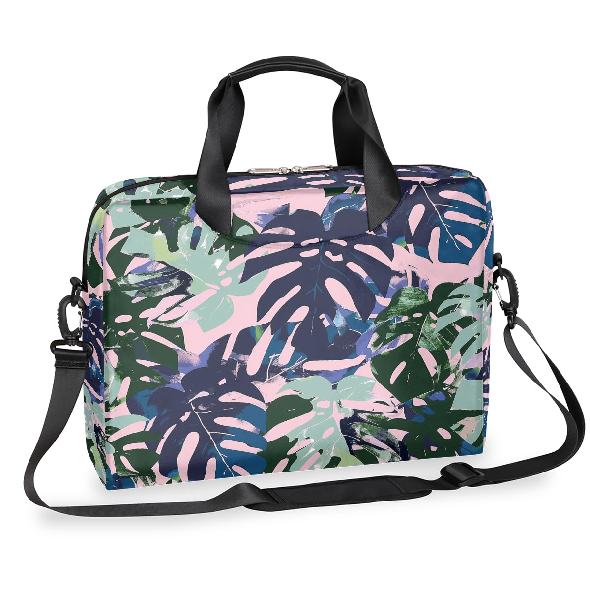 Borsa per laptop 15.6 16 Pollice Camouflage Foglie di Palma Custodia per Laptop Impermeabile Borsa Messenger a Tracolla per Donne Uomini, Nero